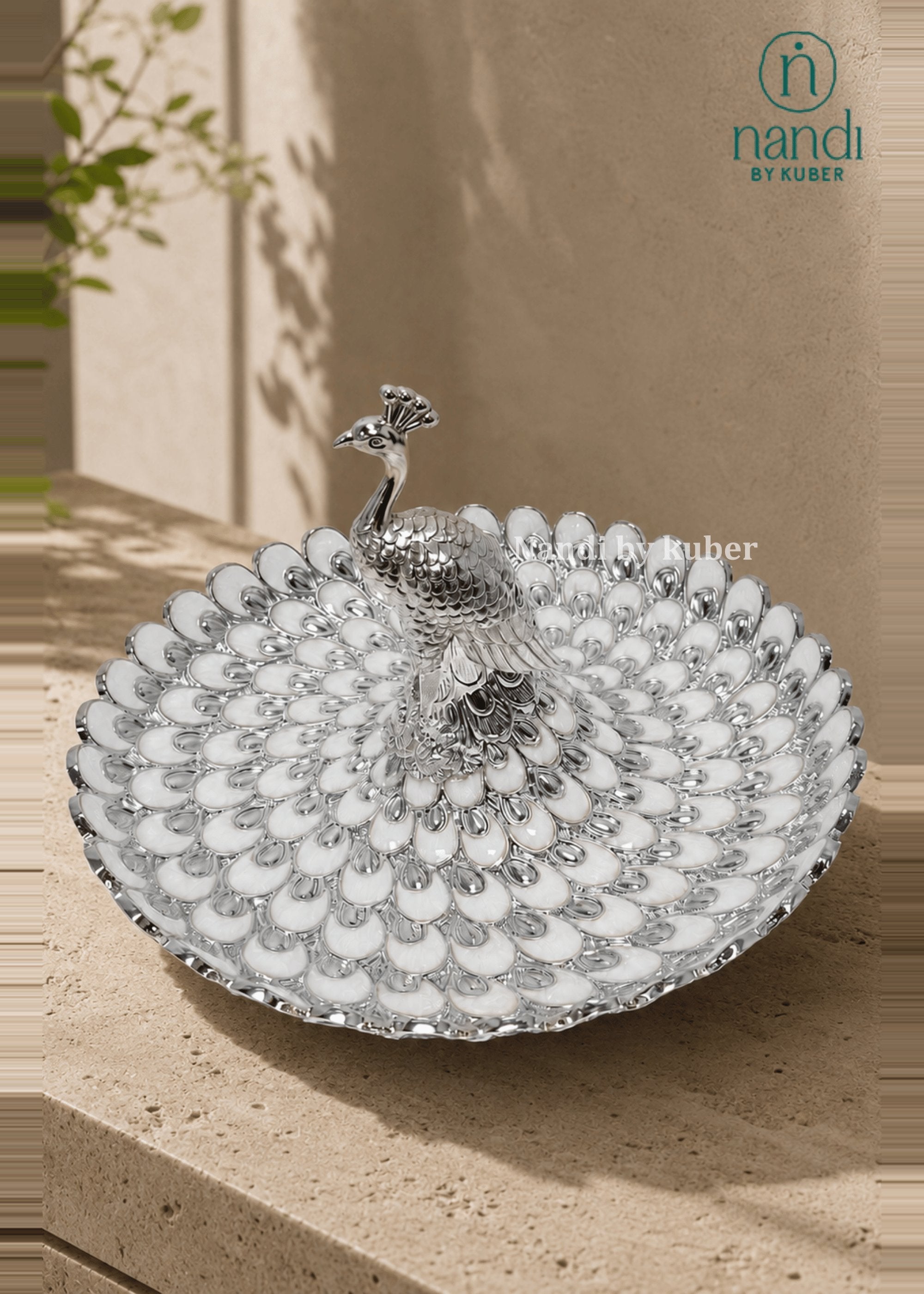 White Metal Peacock Tray White - view 2