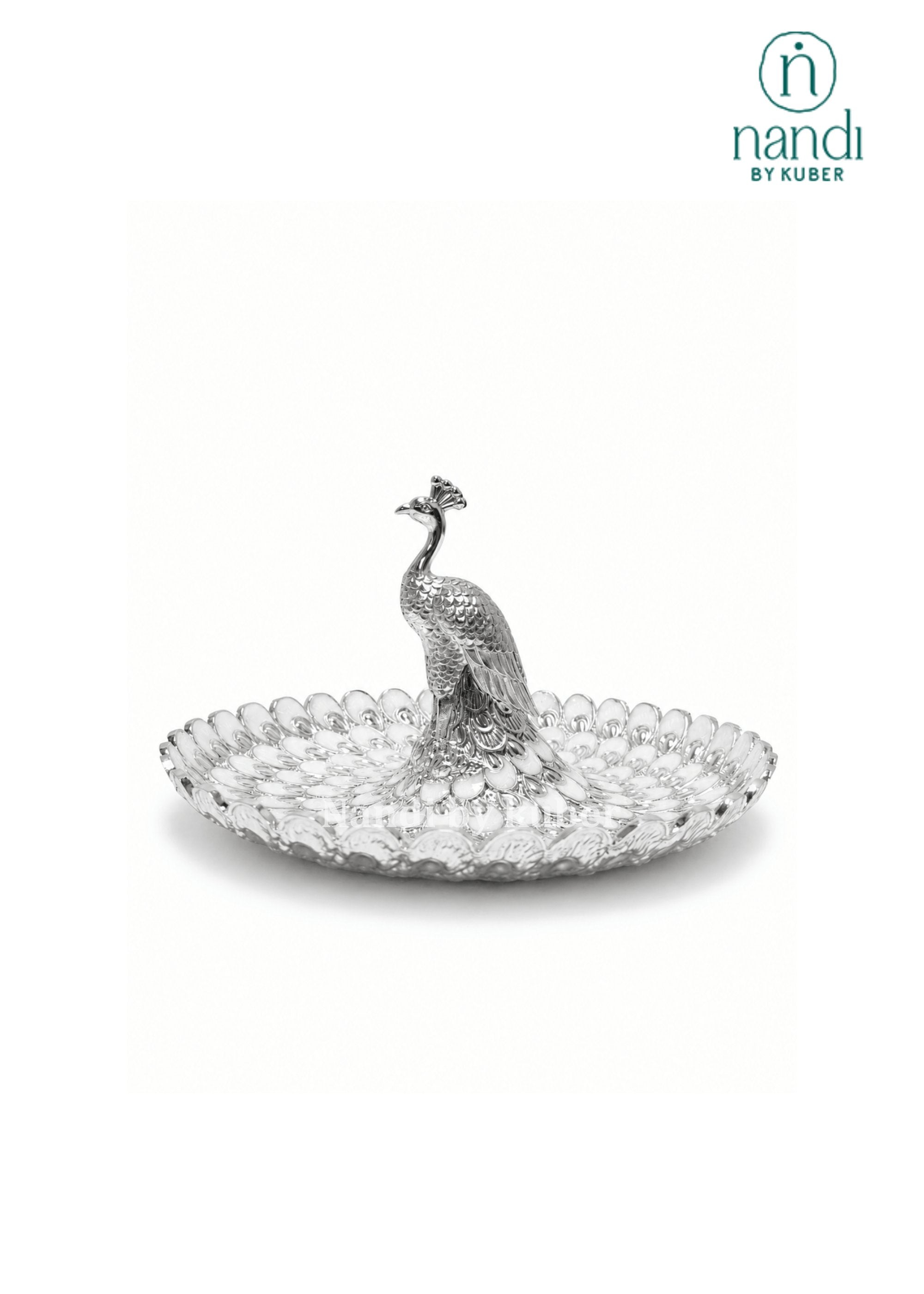 White Metal Peacock Tray White - view 3