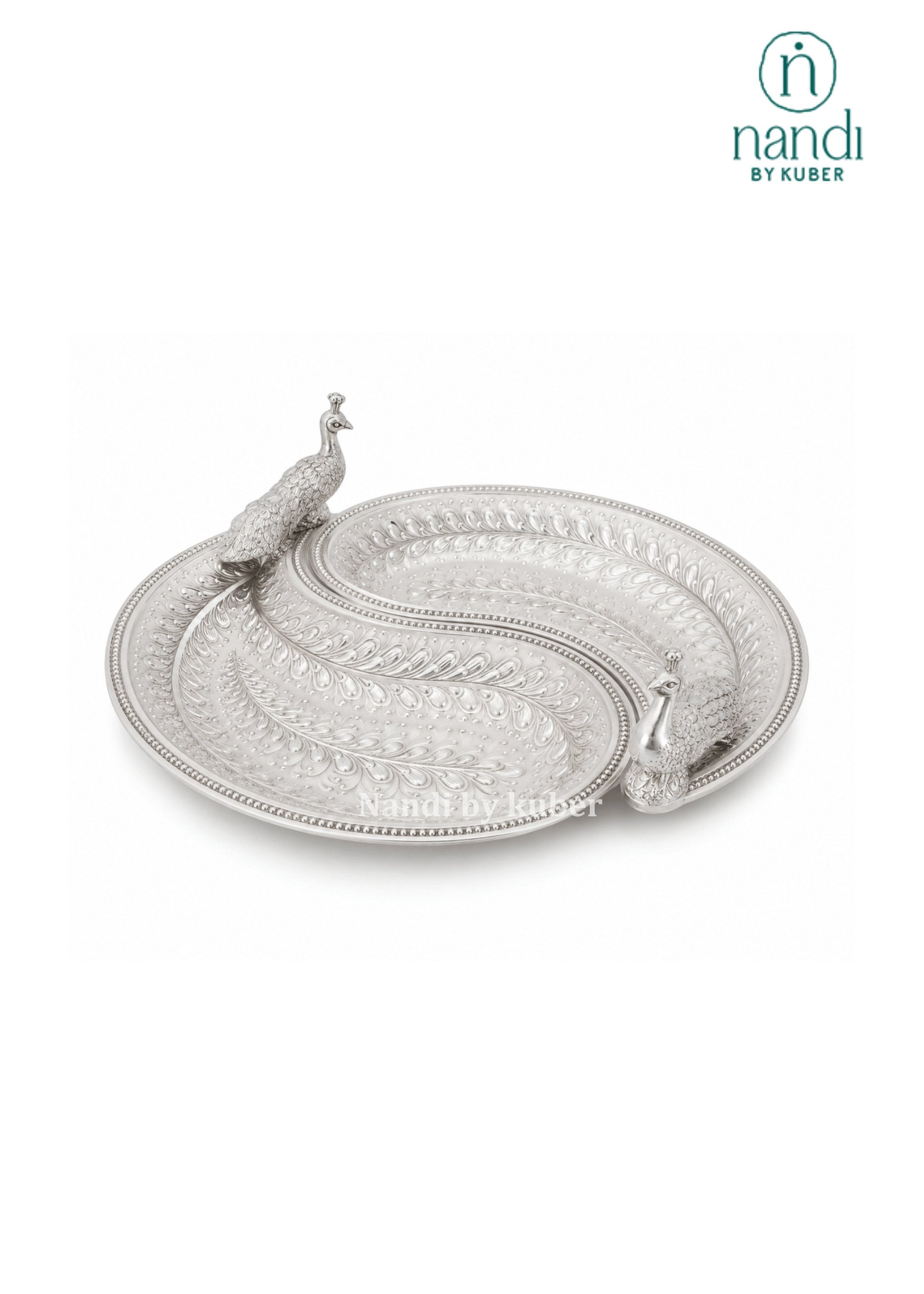 White Metal Peacock Flat Tray White - view 1