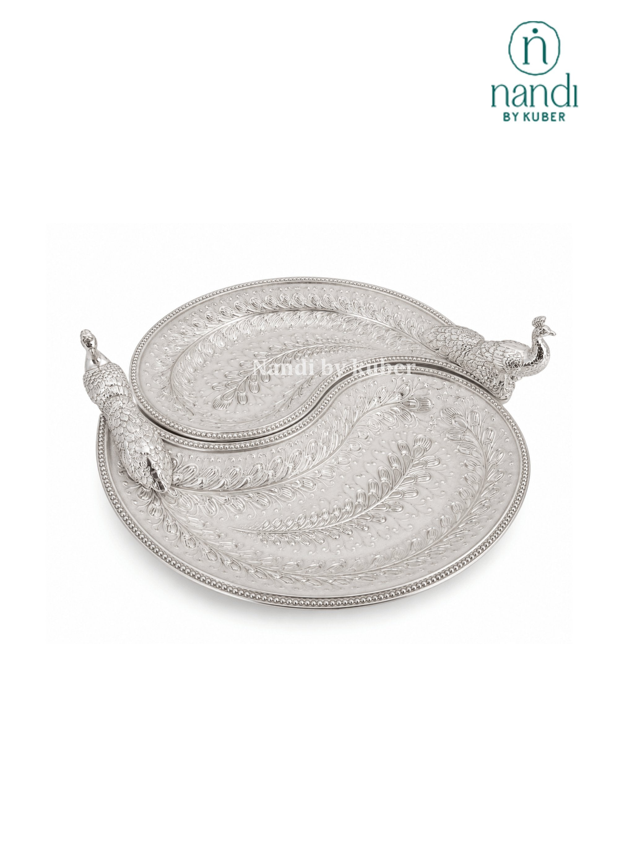 White Metal Peacock Flat Tray White - view 3