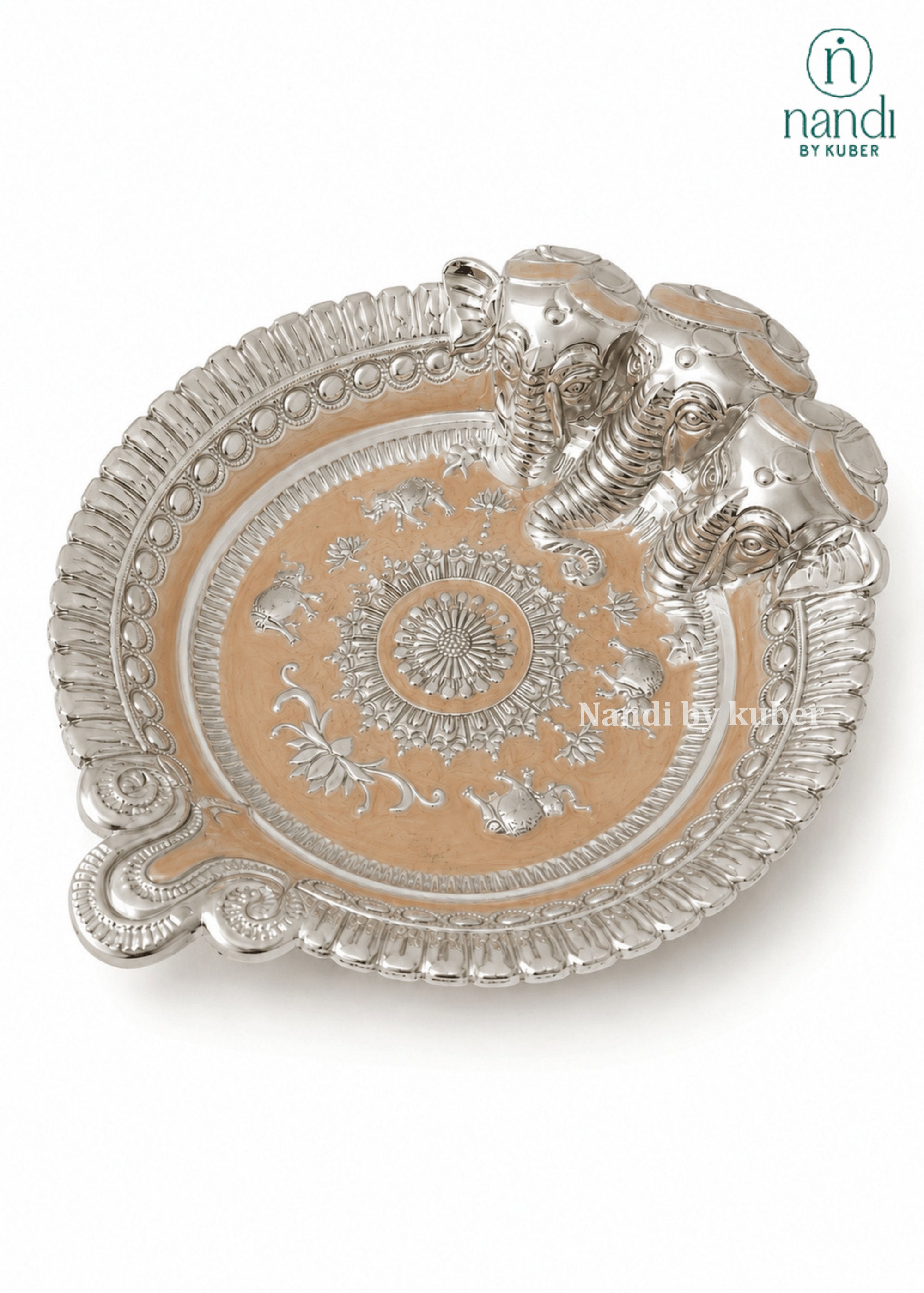 White Metal Ganesh Tray Peach - view 2