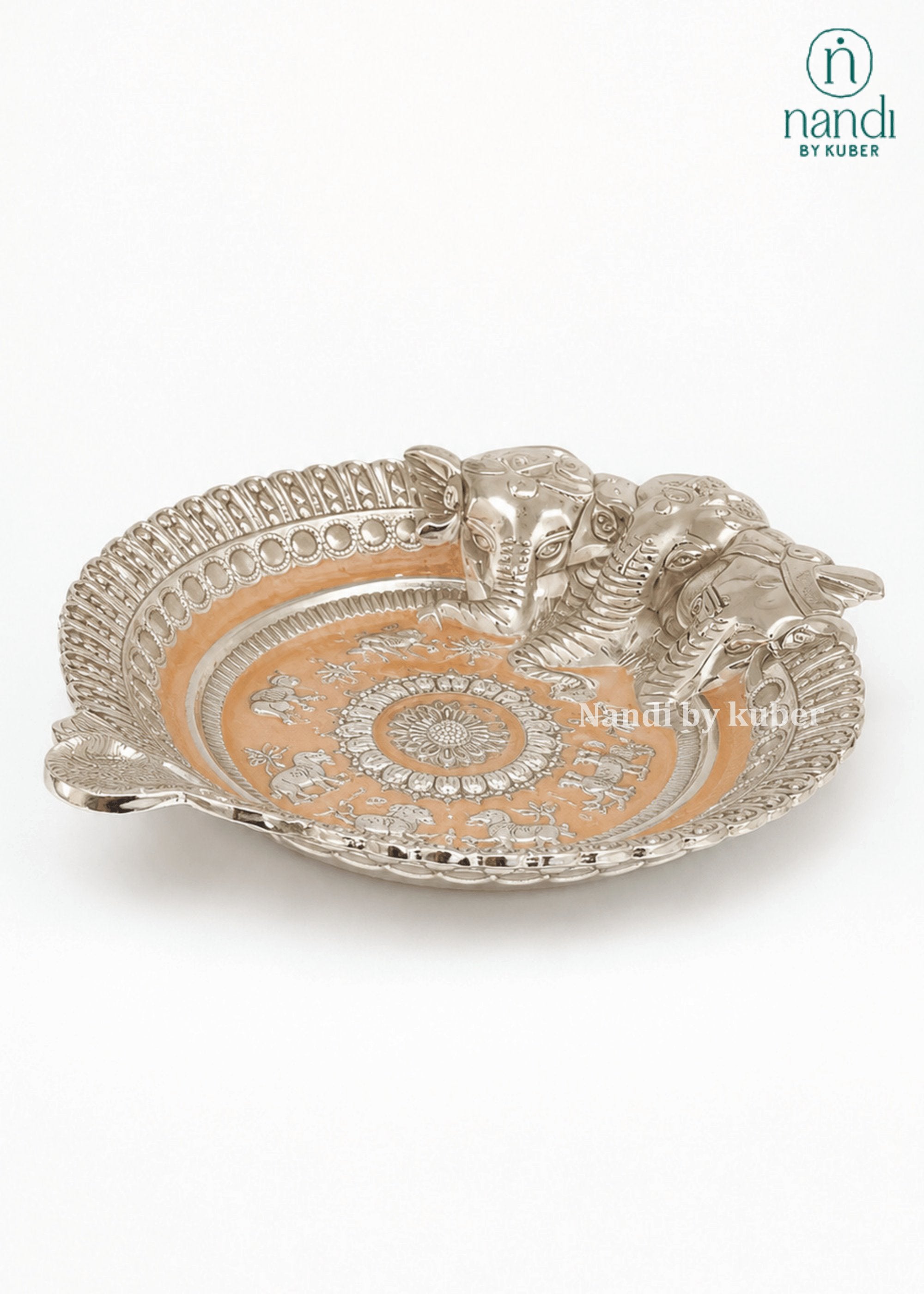 White Metal Ganesh Tray Peach - view 3