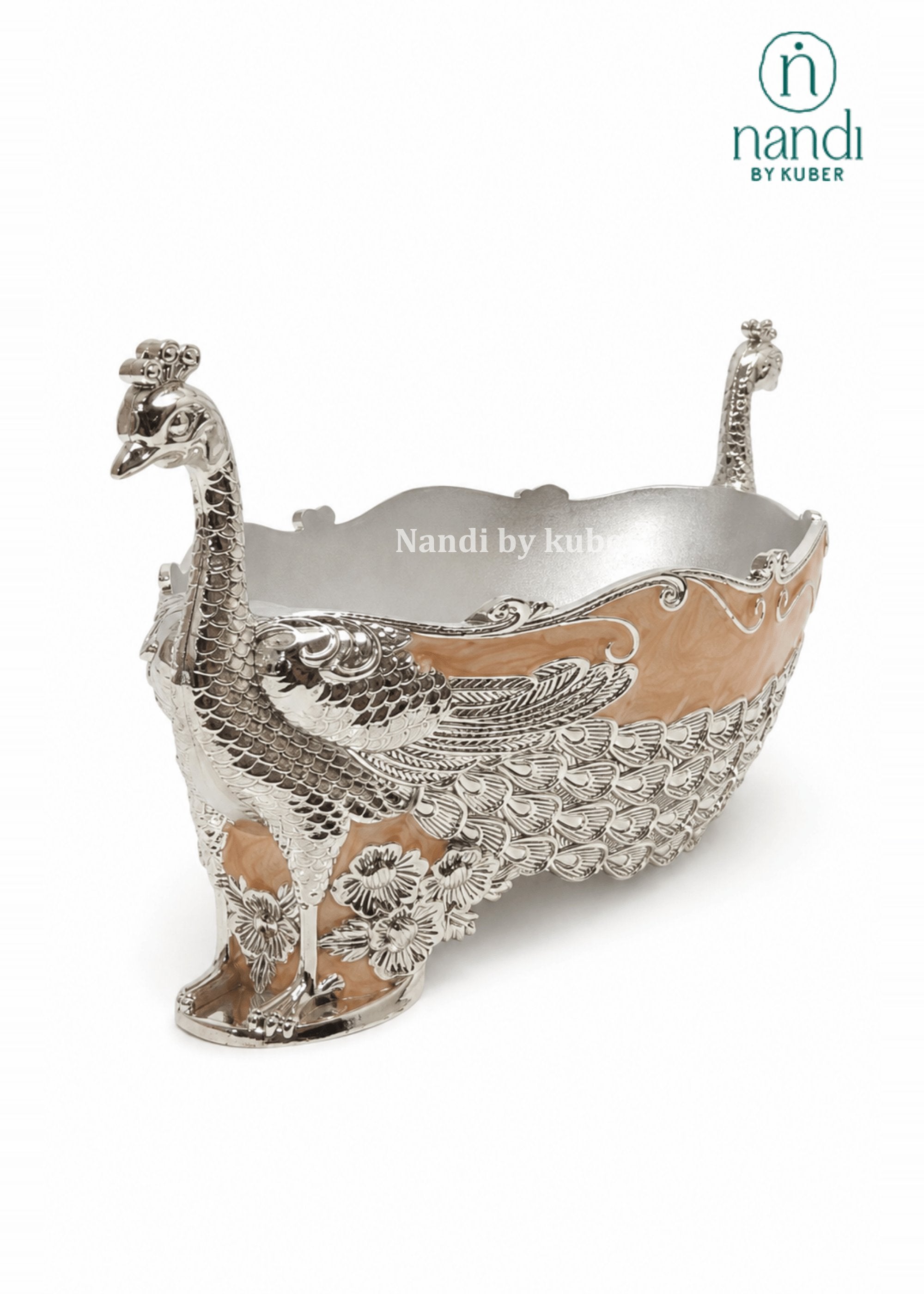 White Metal Peacock Bowl Peach - view 1