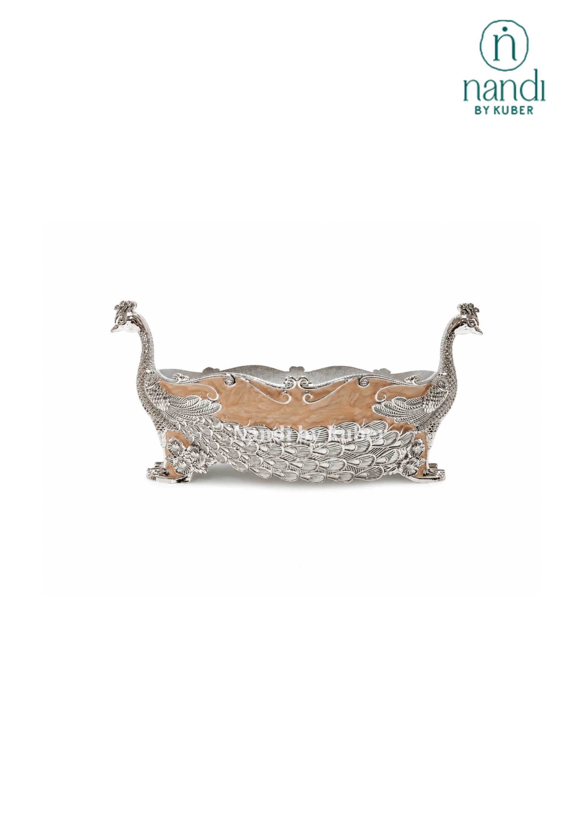 White Metal Peacock Bowl Peach - view 3