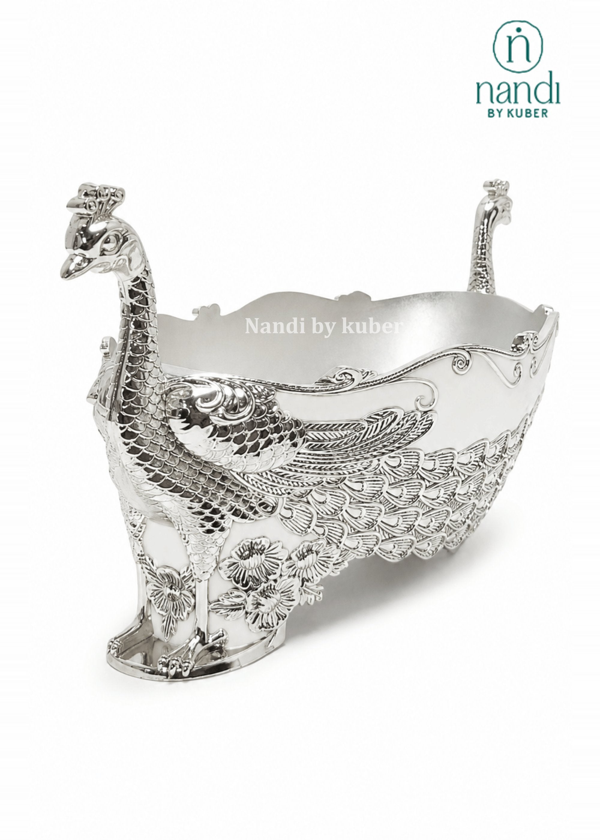 White Metal Peacock Bowl White - view 1