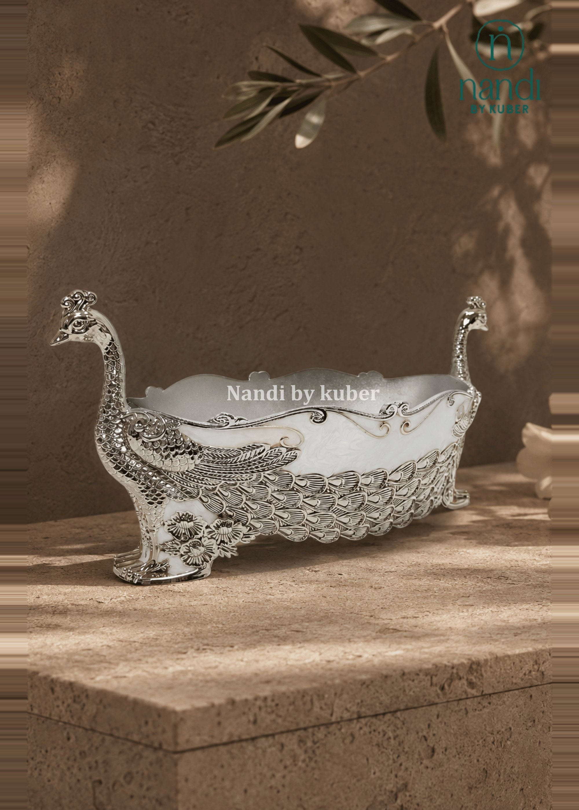 White Metal Peacock Bowl White - view 2