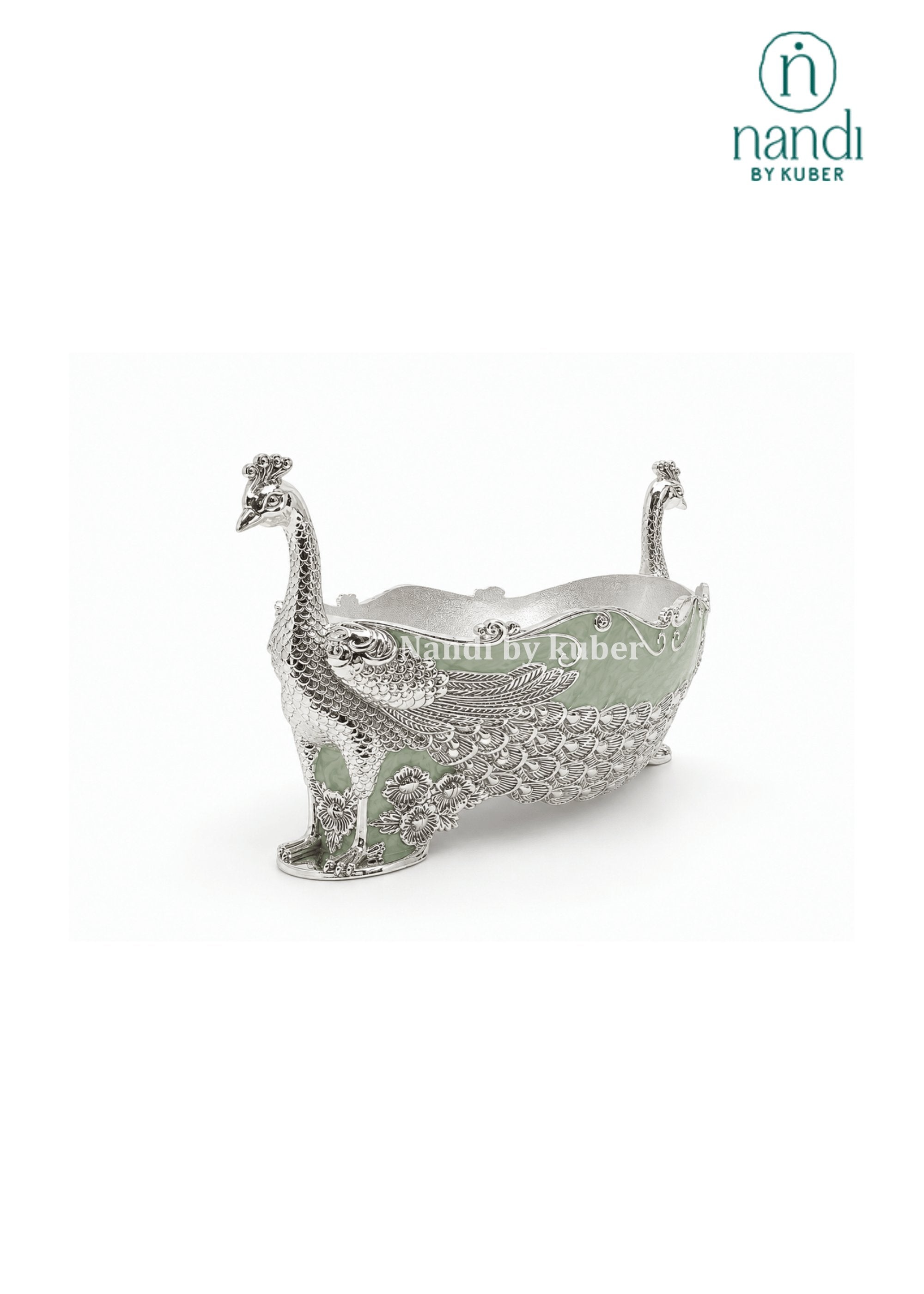 White Metal Peacock Bowl Green - view 1
