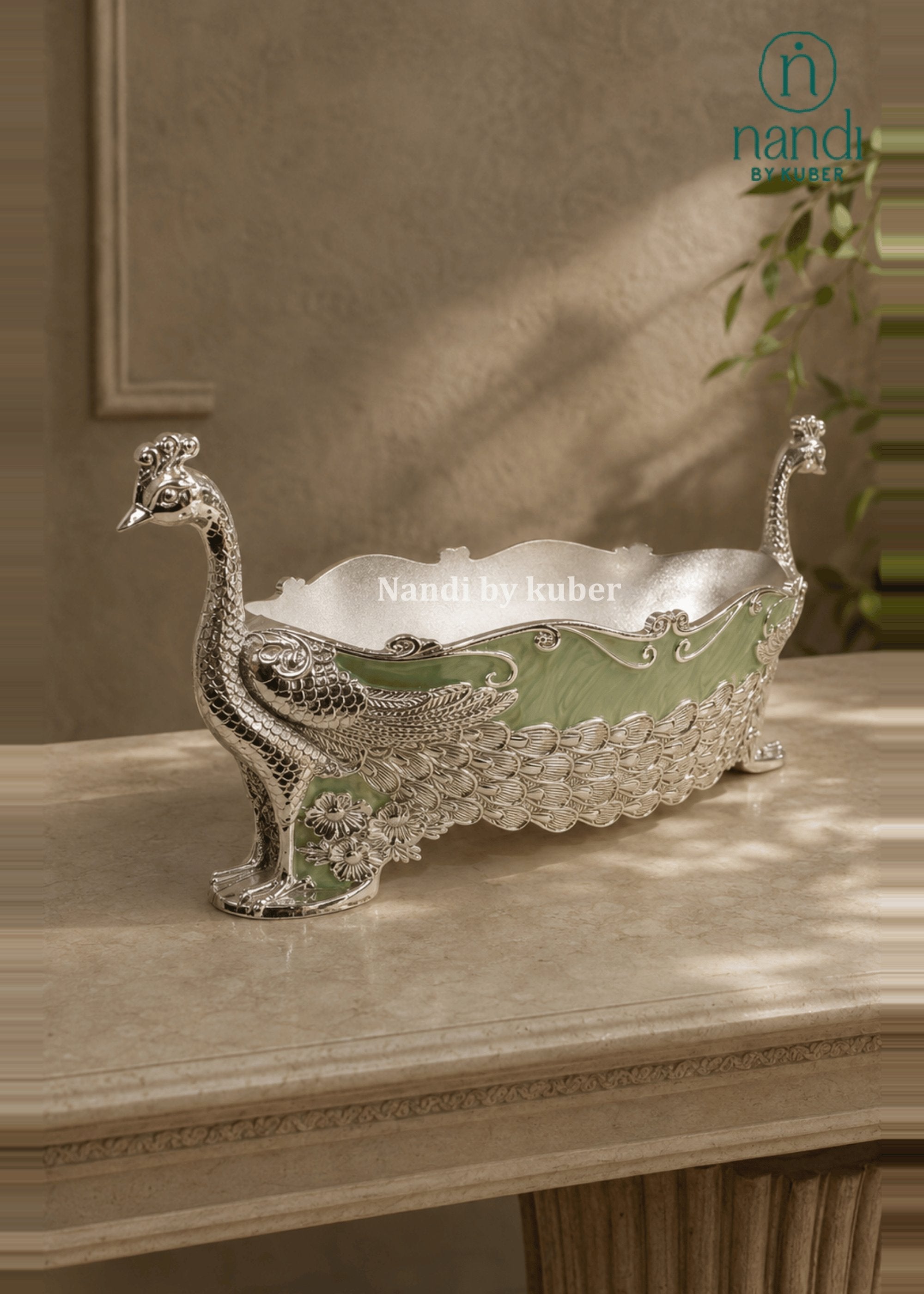 White Metal Peacock Bowl Green - view 2