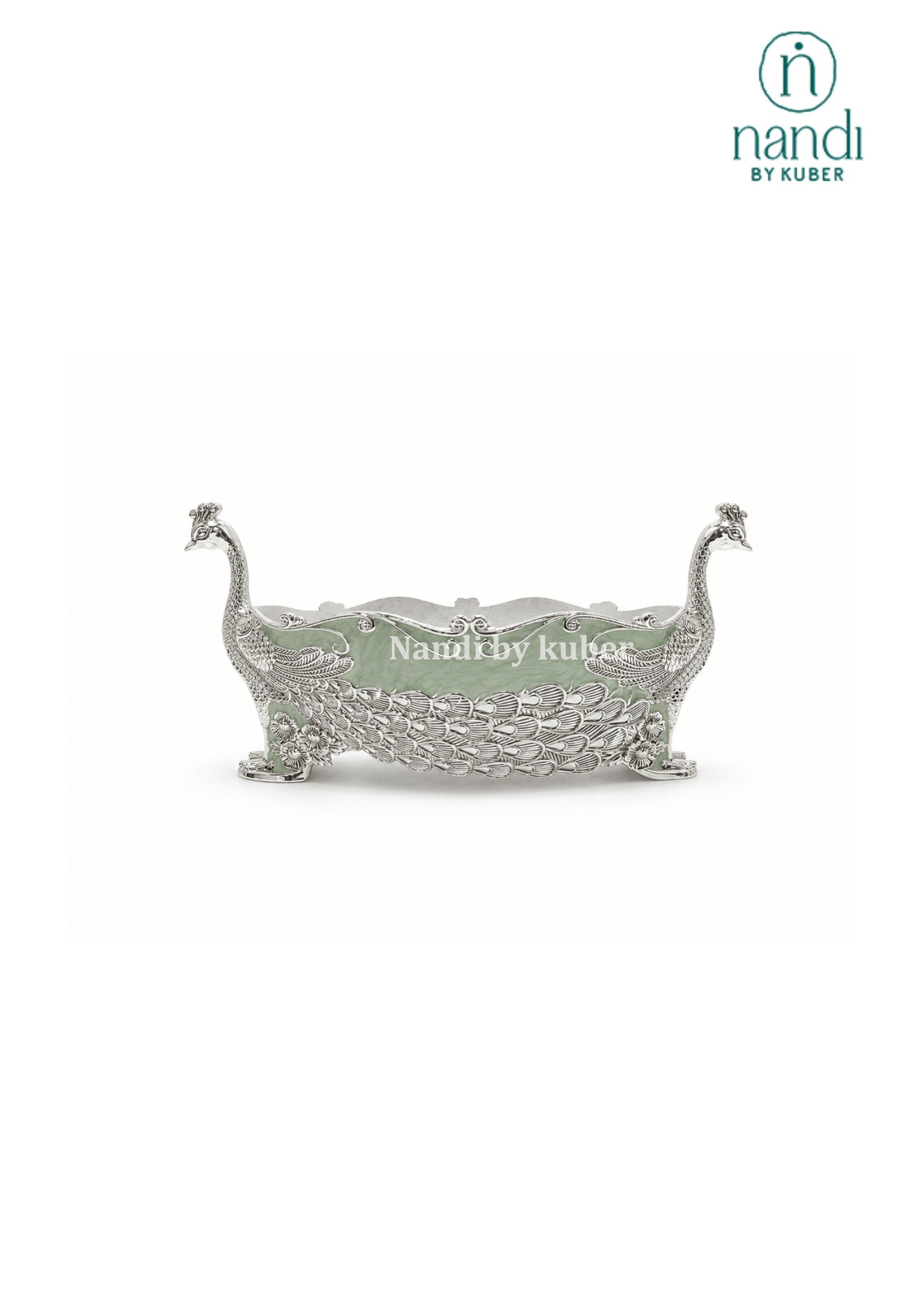White Metal Peacock Bowl Green - view 3