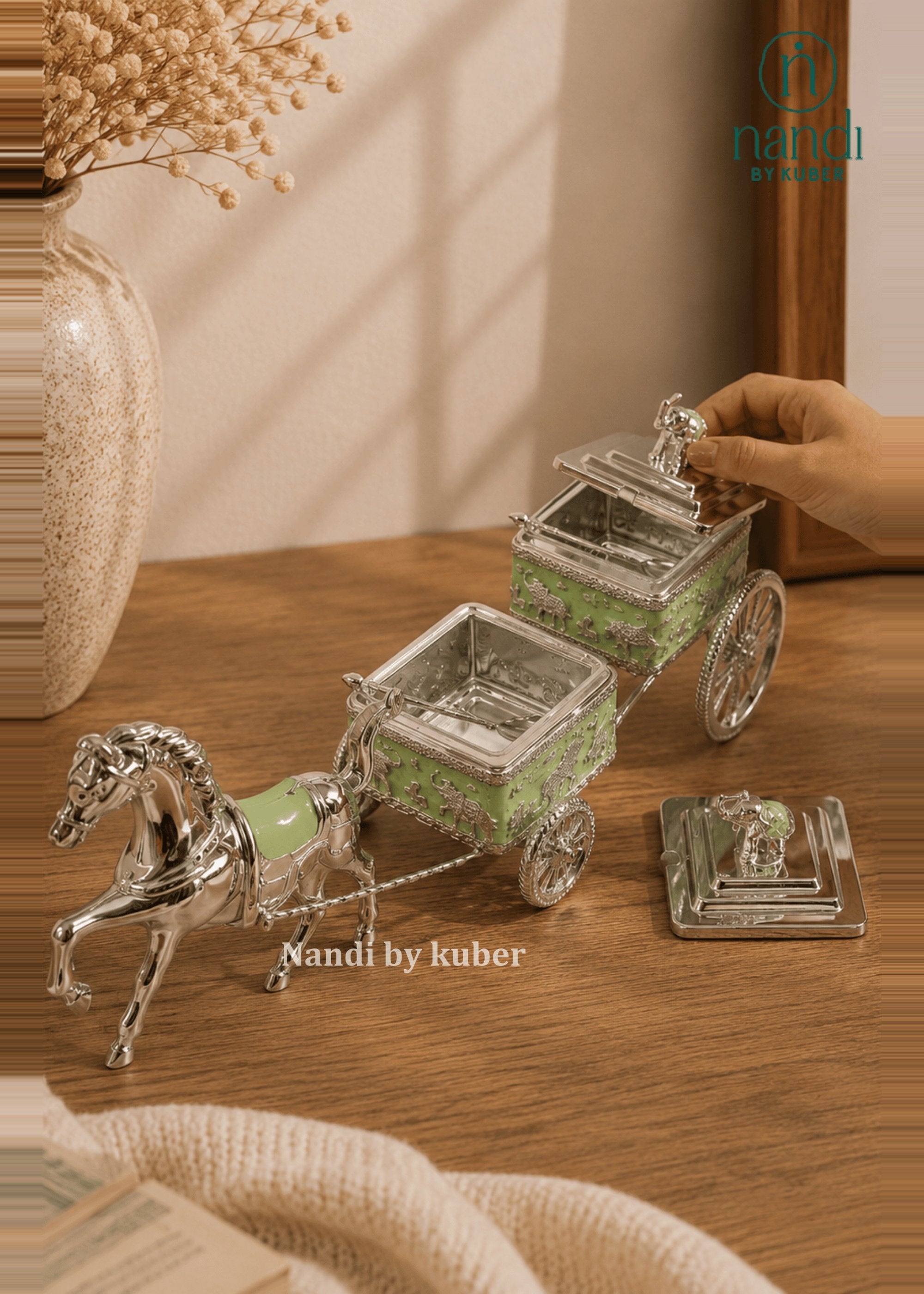 White Metal Horse Rath Bowl Green - view 2