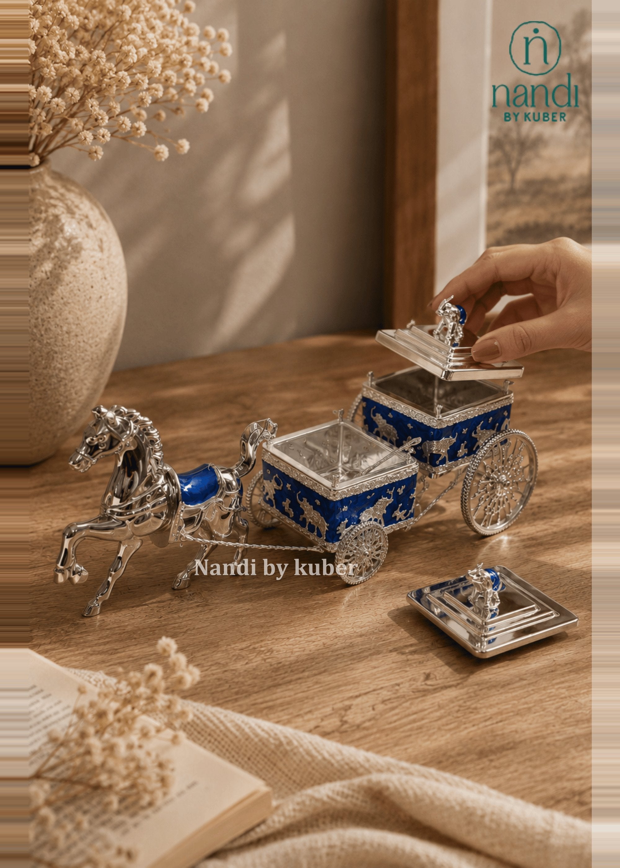 White Metal Horse Rath Bowl Blue - view 2