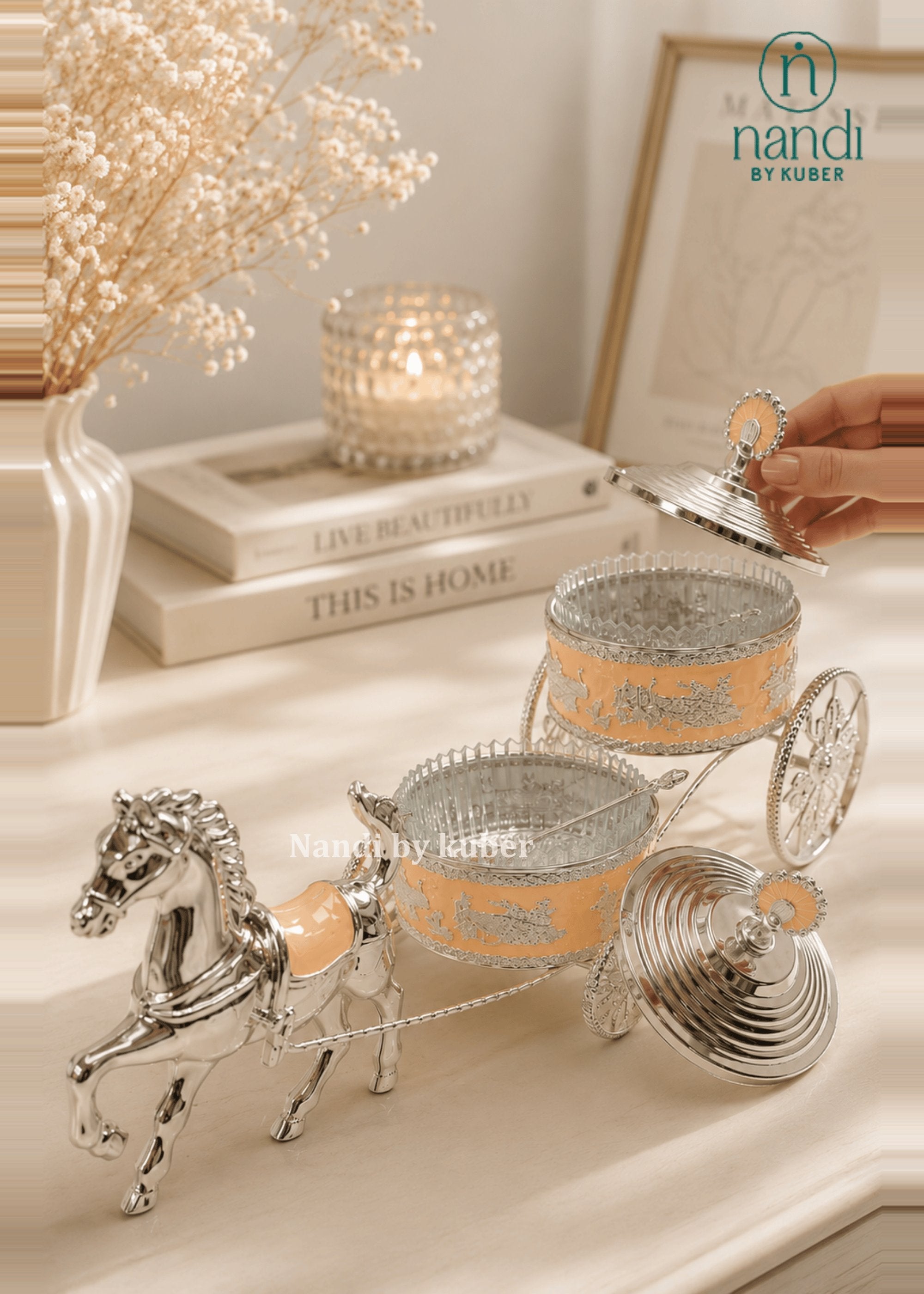 White Metal Horse Rath with Bowl Peach - view 2