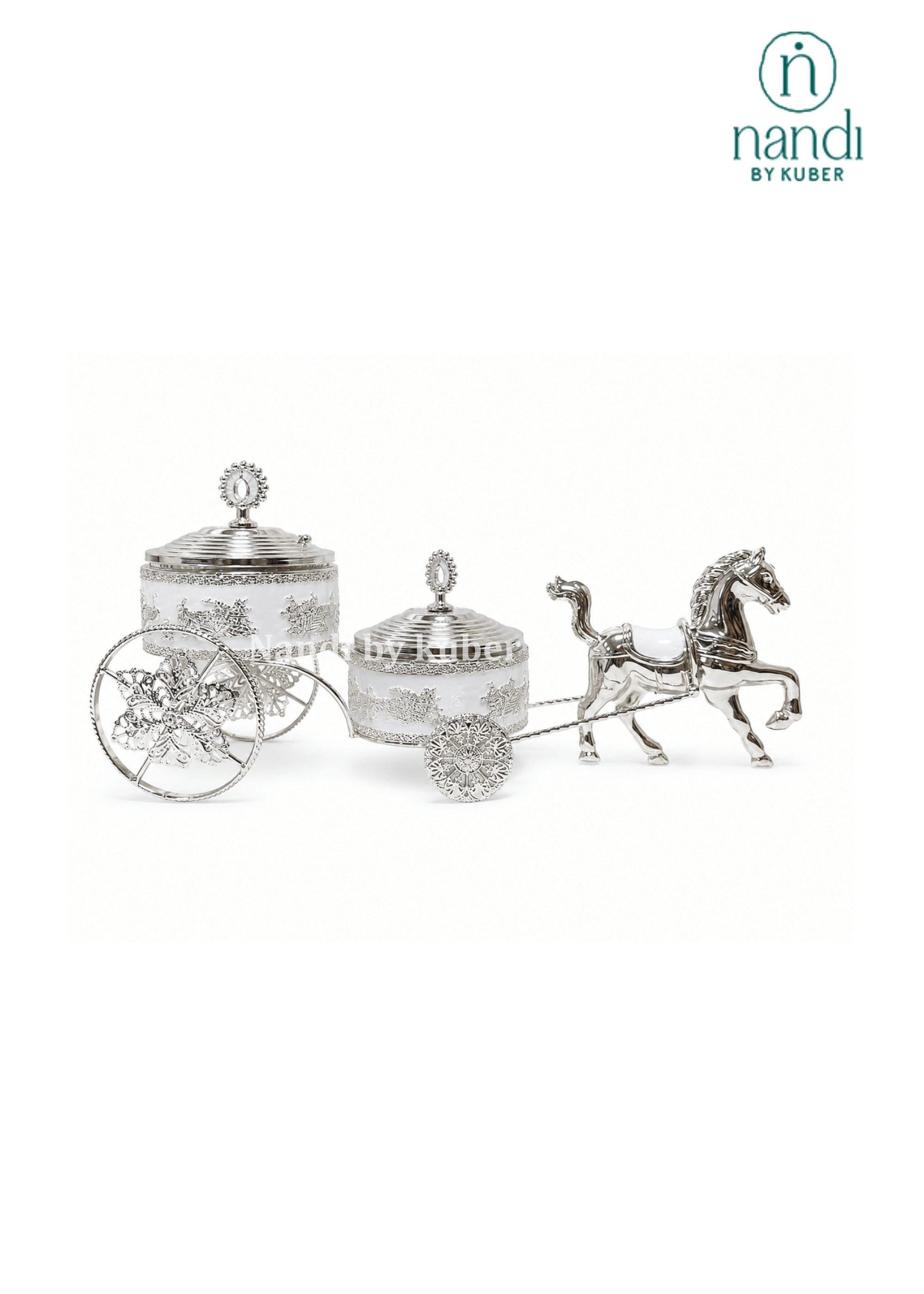 White Metal Horse Rath with Bowl White - view 3