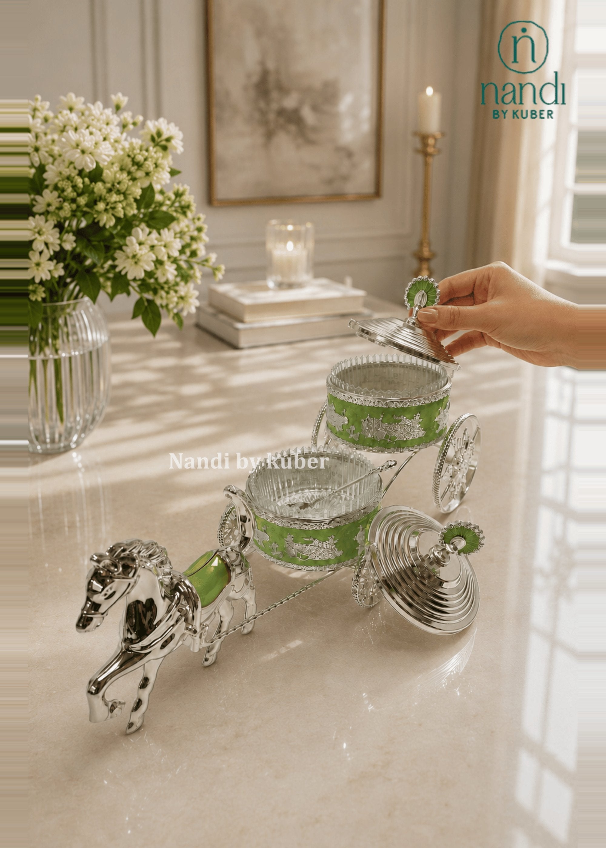White Metal Horse Rath with Bowl Green - view 2