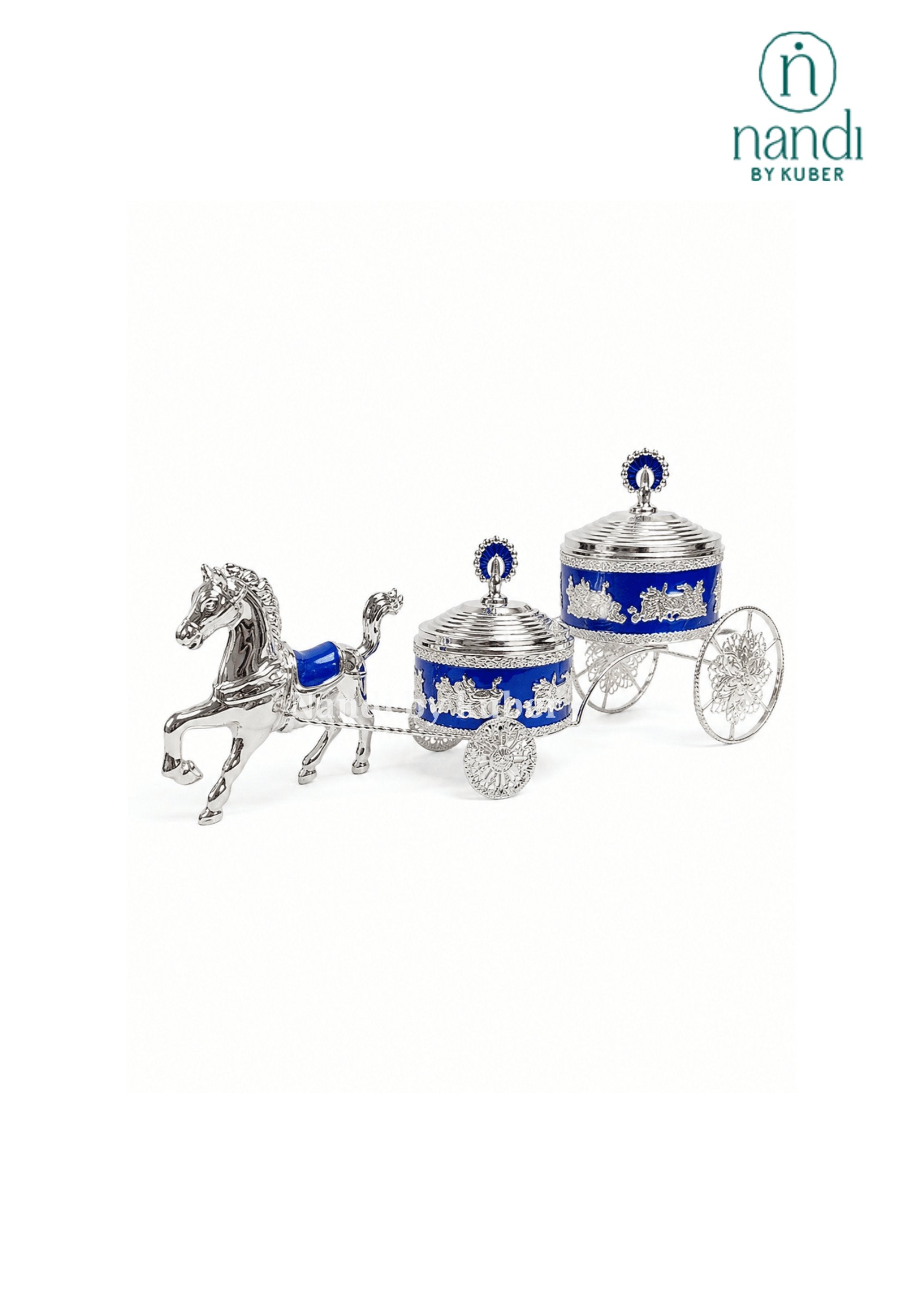 White Metal Horse Rath with Bowl Blue - view 1