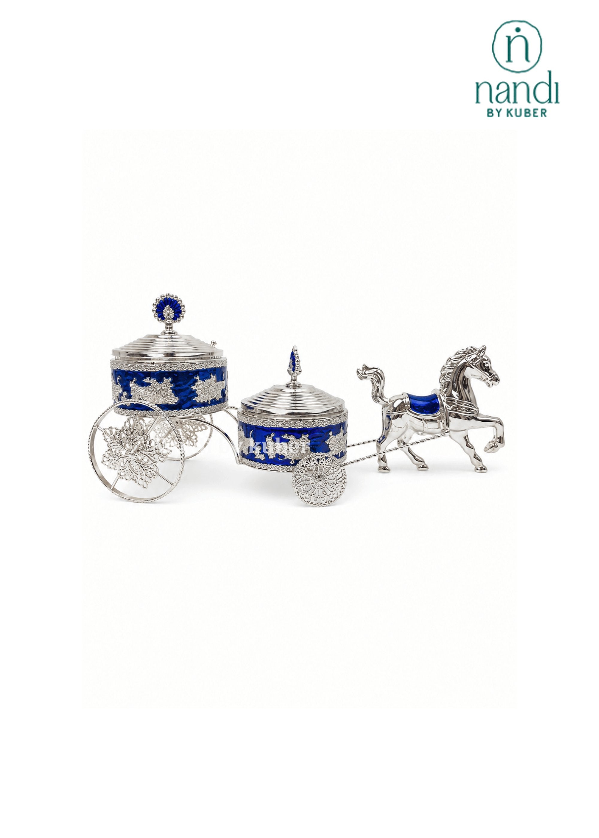 White Metal Horse Rath with Bowl Blue - view 3