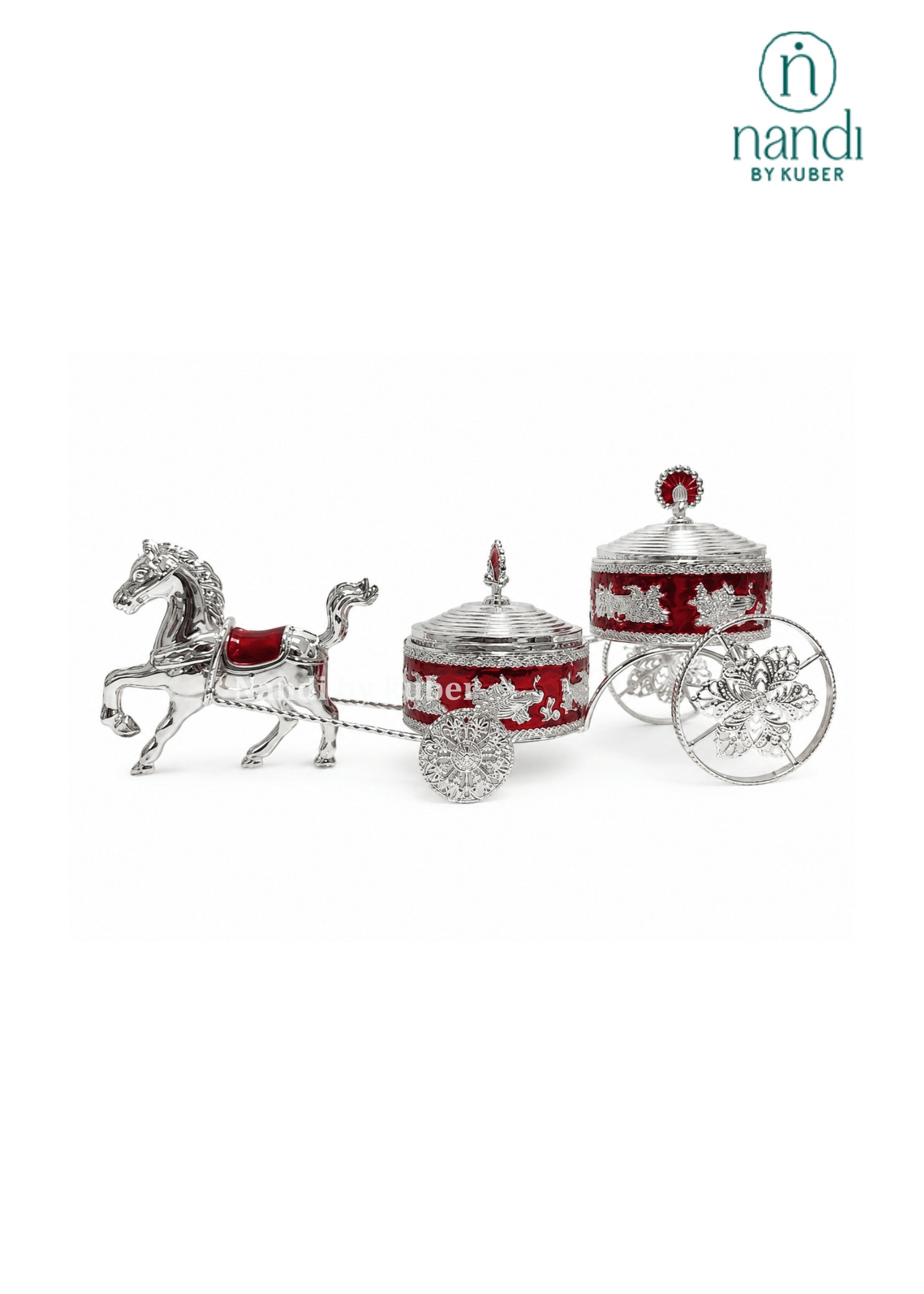 White Metal Horse Rath with Bowl Red - view 1