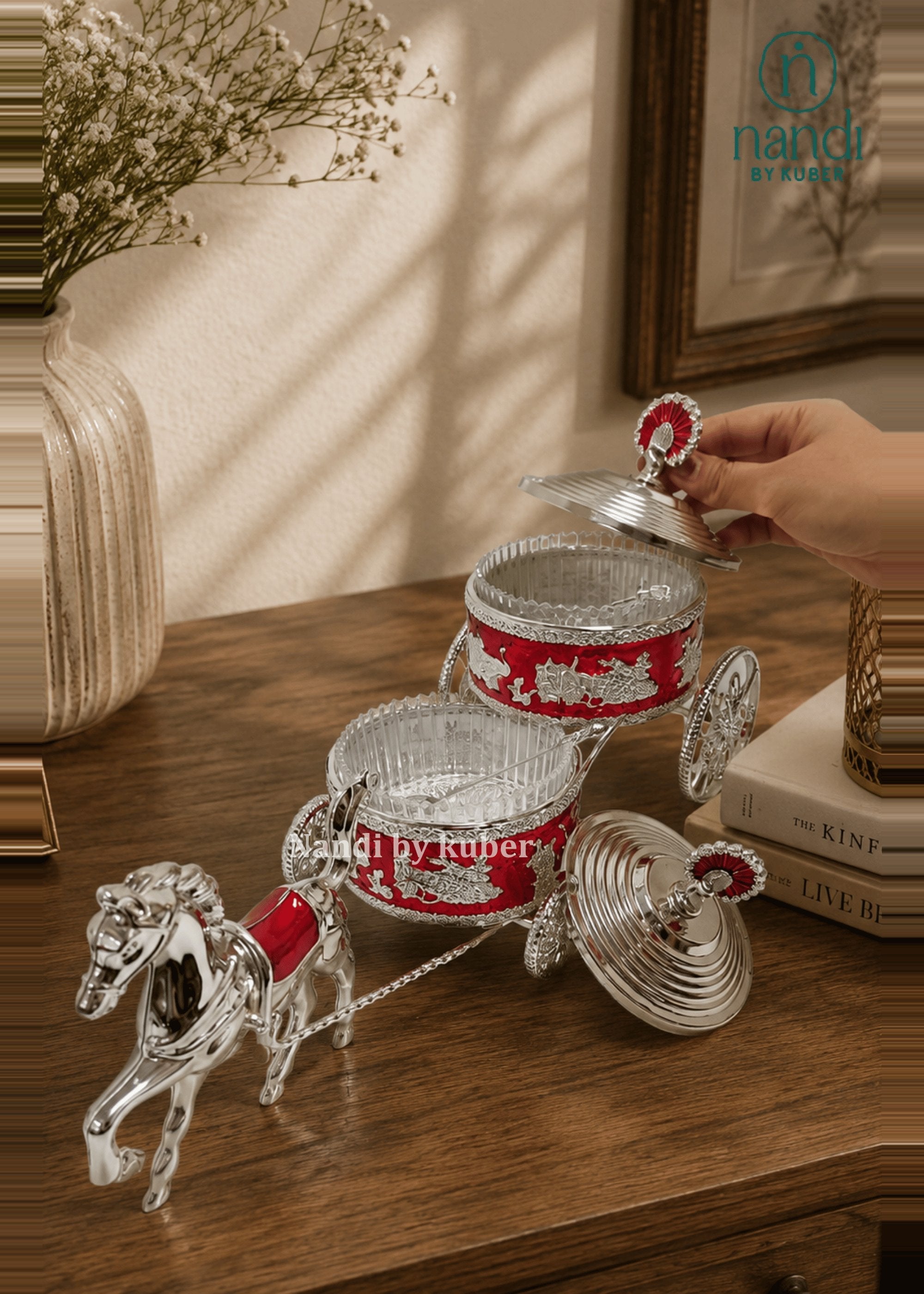 White Metal Horse Rath with Bowl Red - view 2