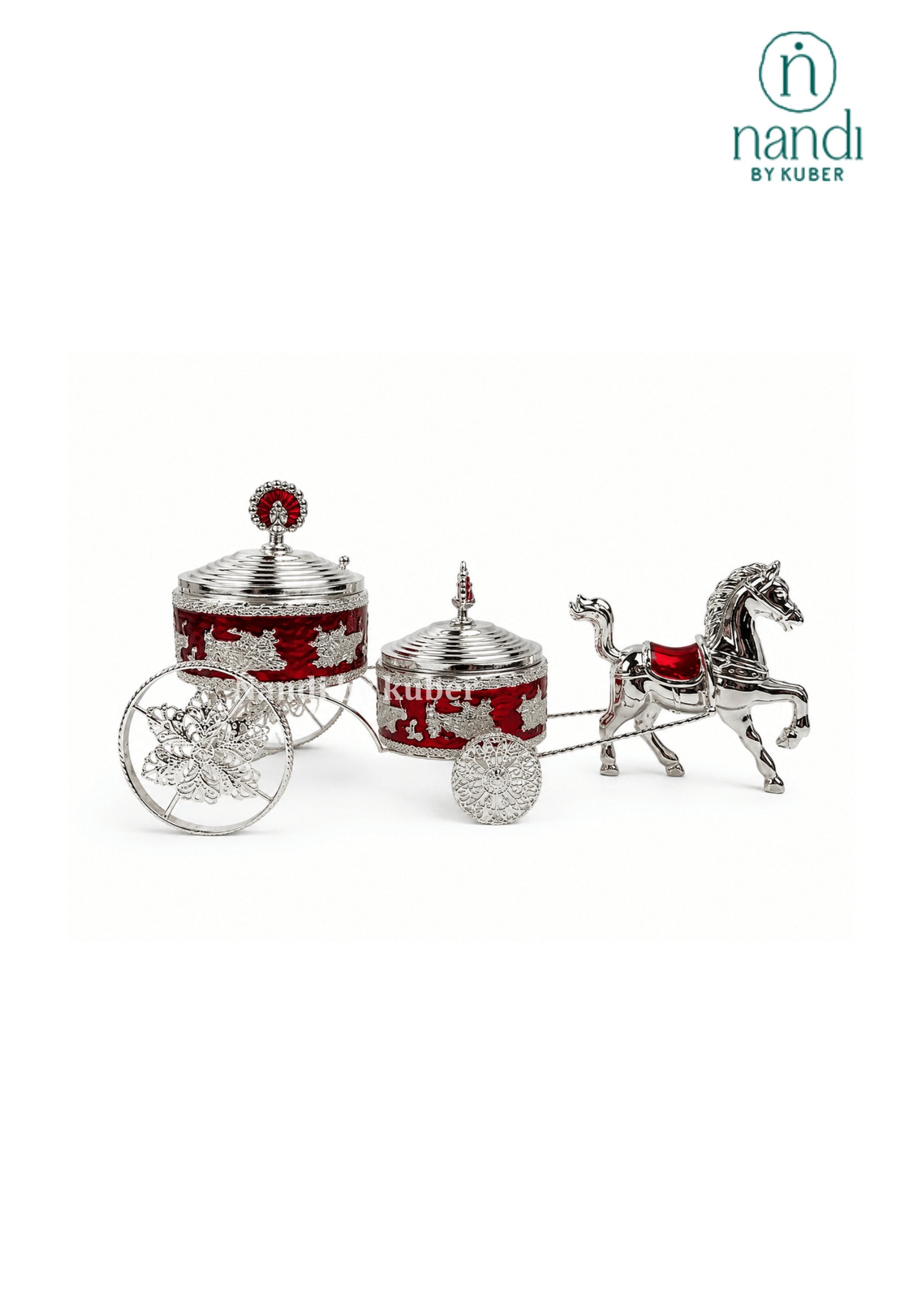 White Metal Horse Rath with Bowl Red - view 3