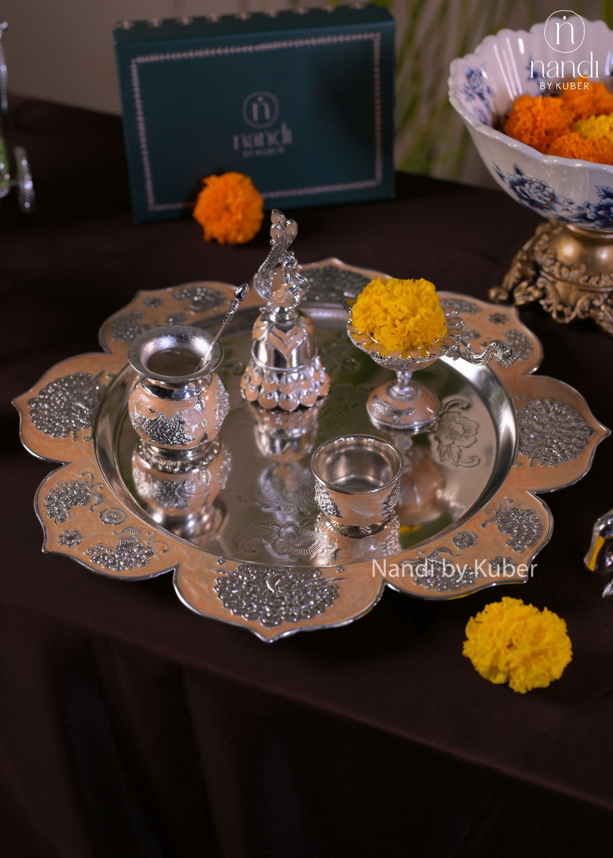 White Metal Puja Thali