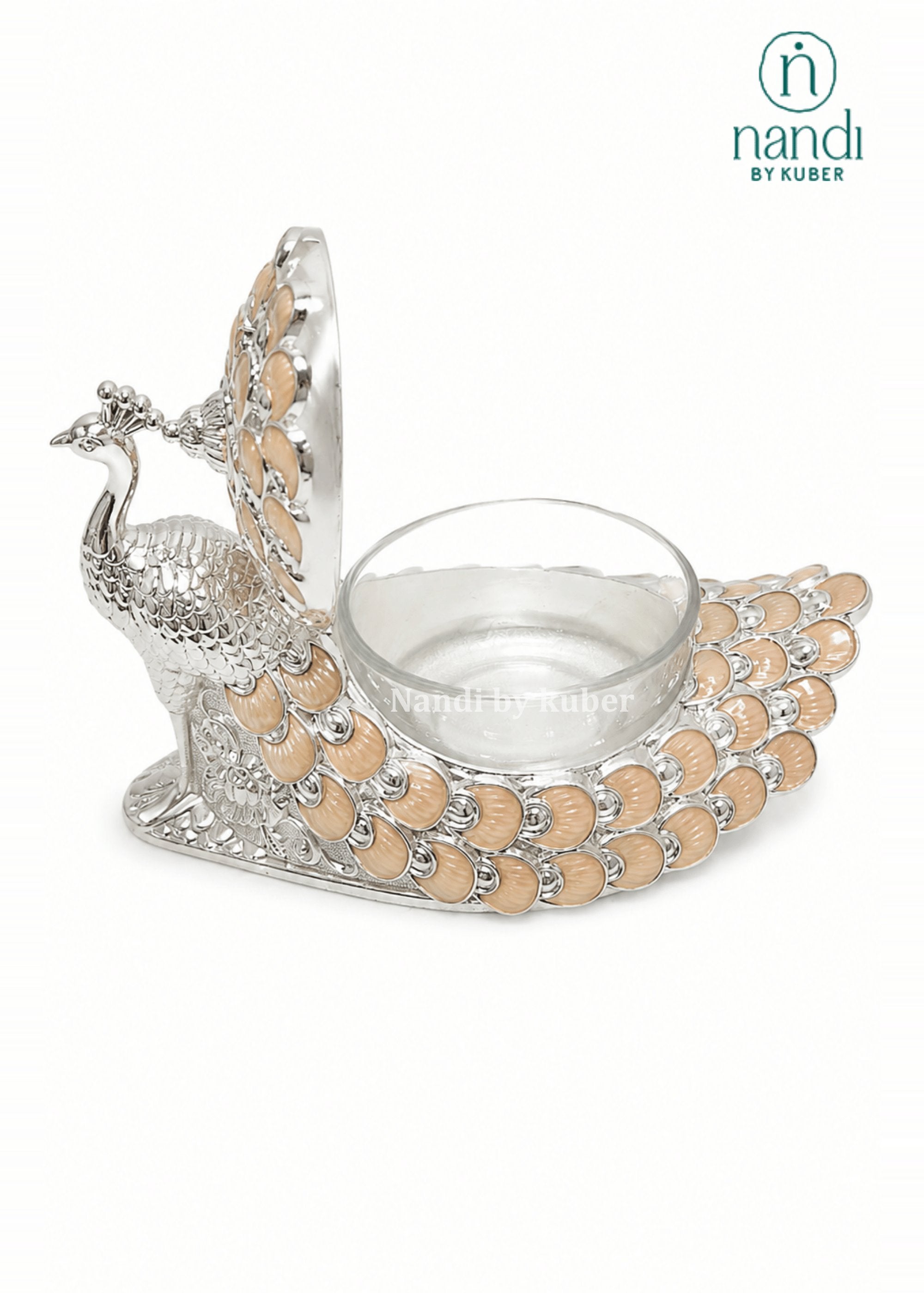 White Metal Peacock Small Bowl Peach - view 1