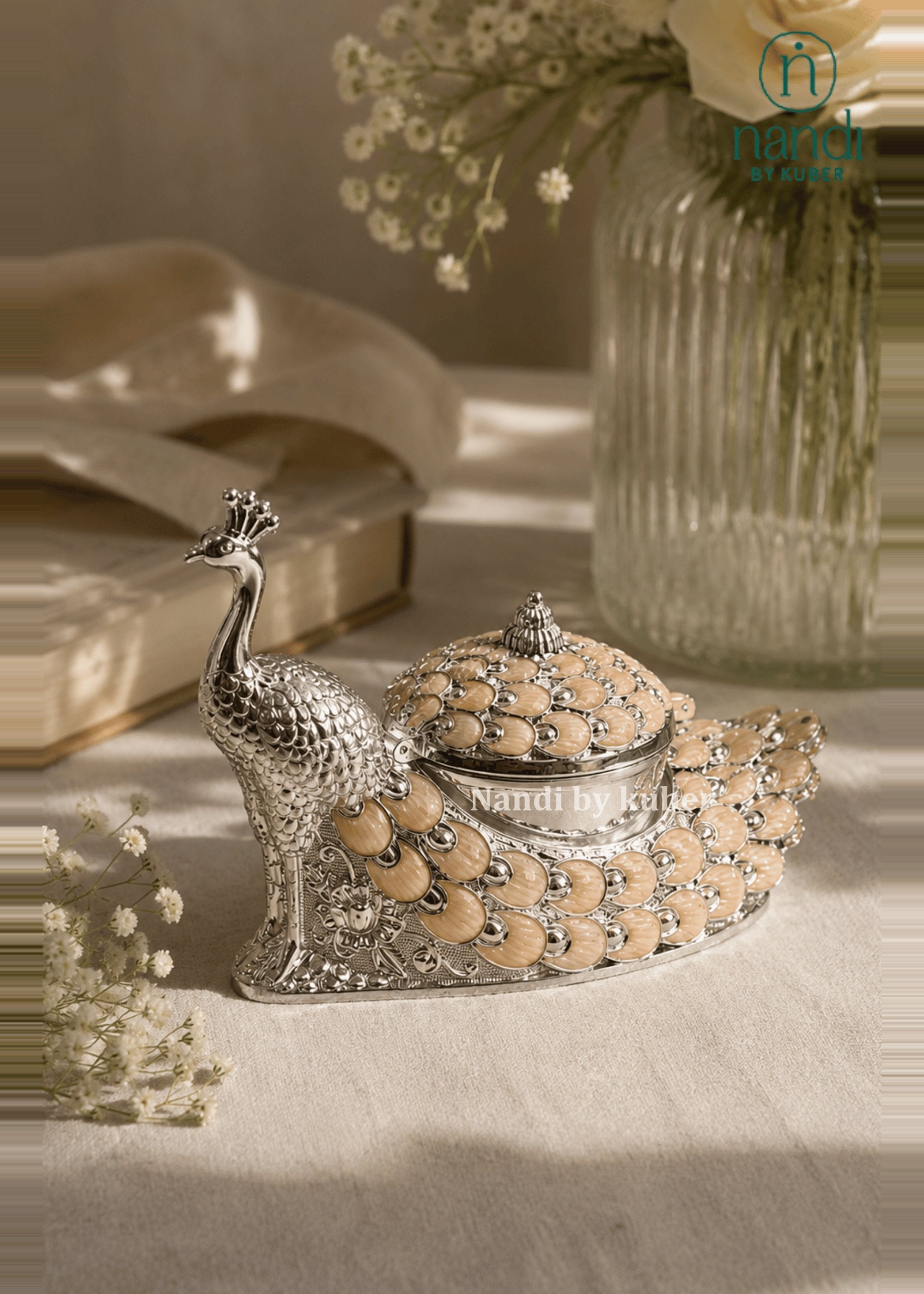 White Metal Peacock Small Bowl Peach - view 2
