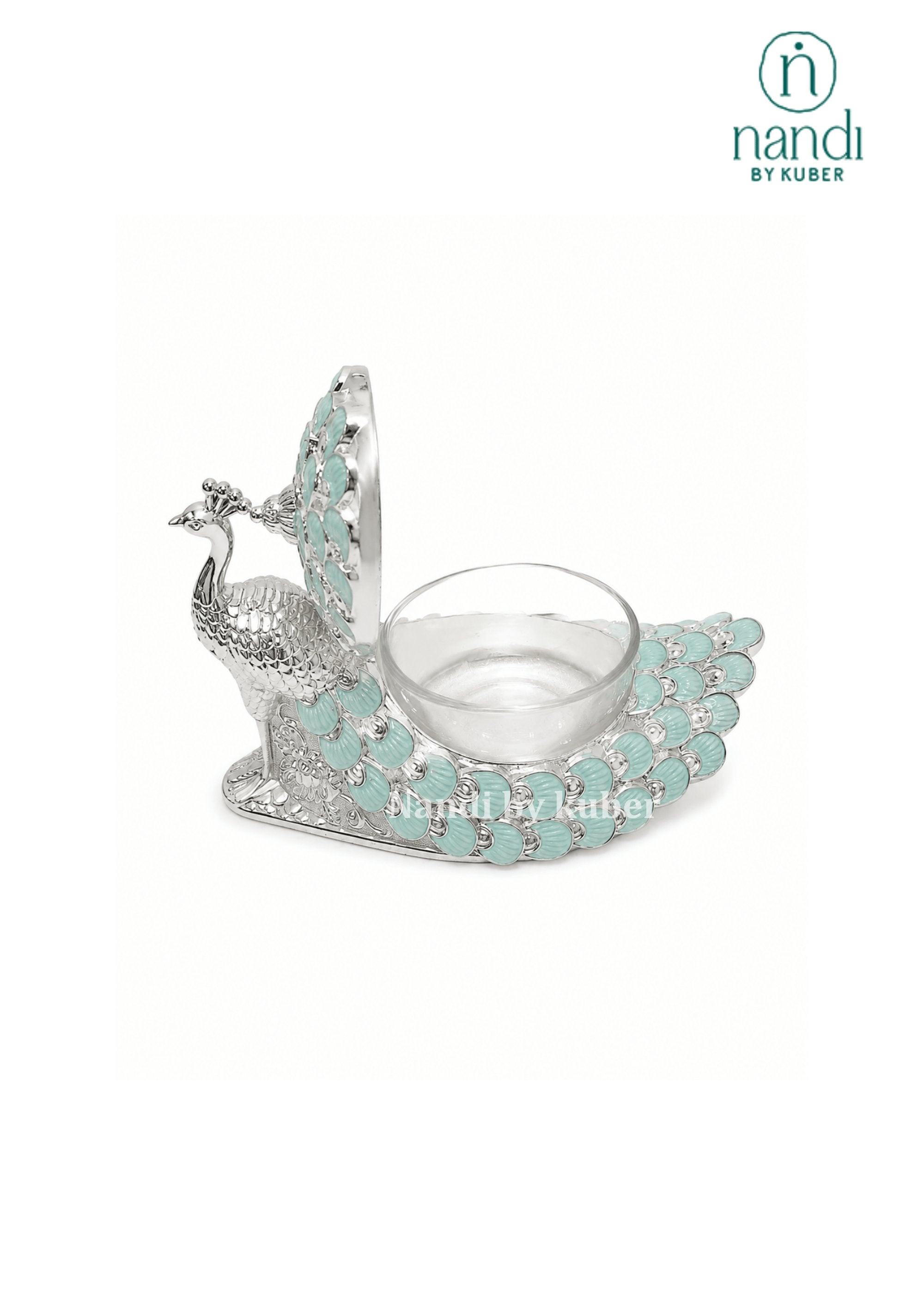 White Metal Peacock Small Bowl Turquoise - view 1