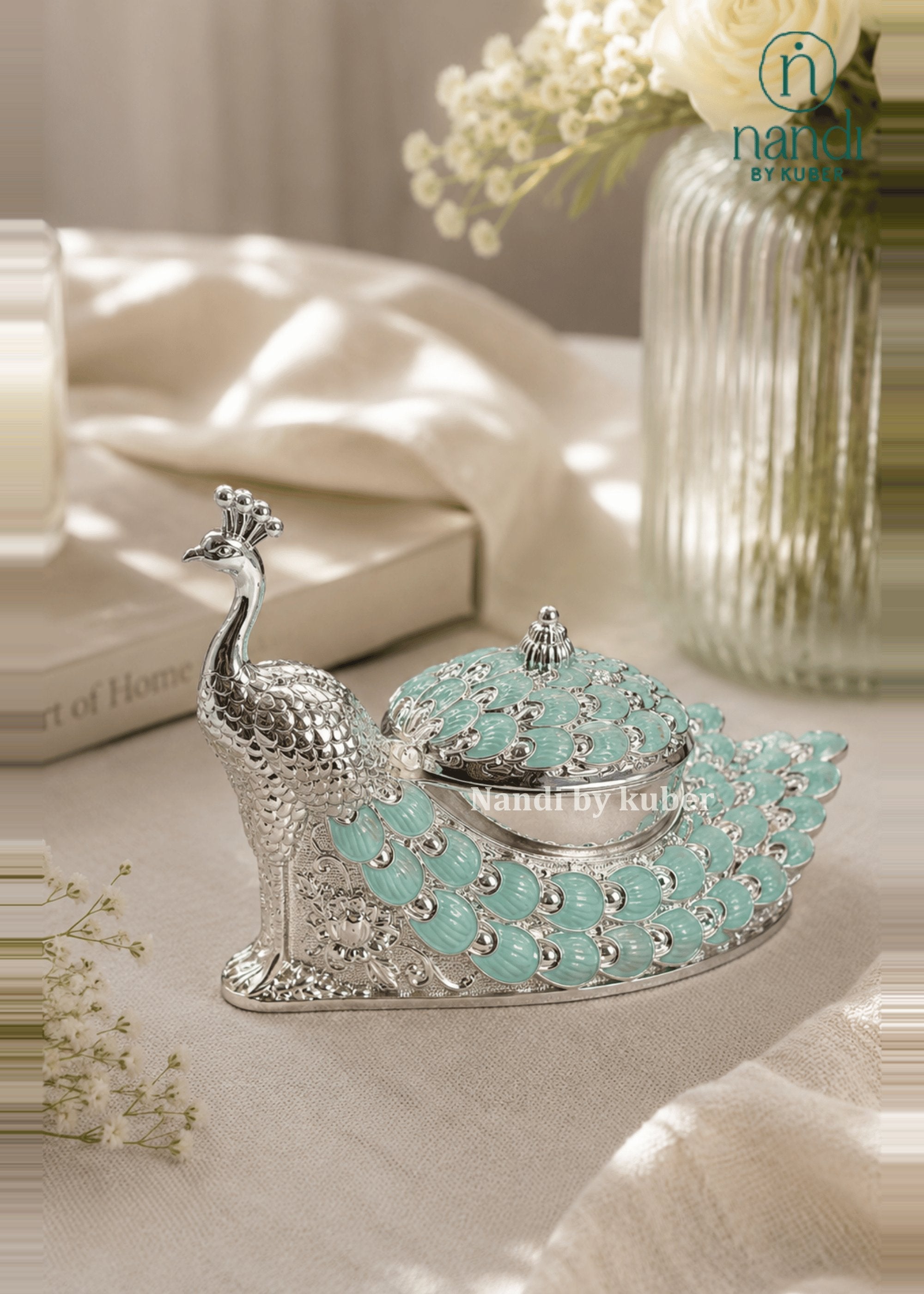 White Metal Peacock Small Bowl Turquoise - view 2