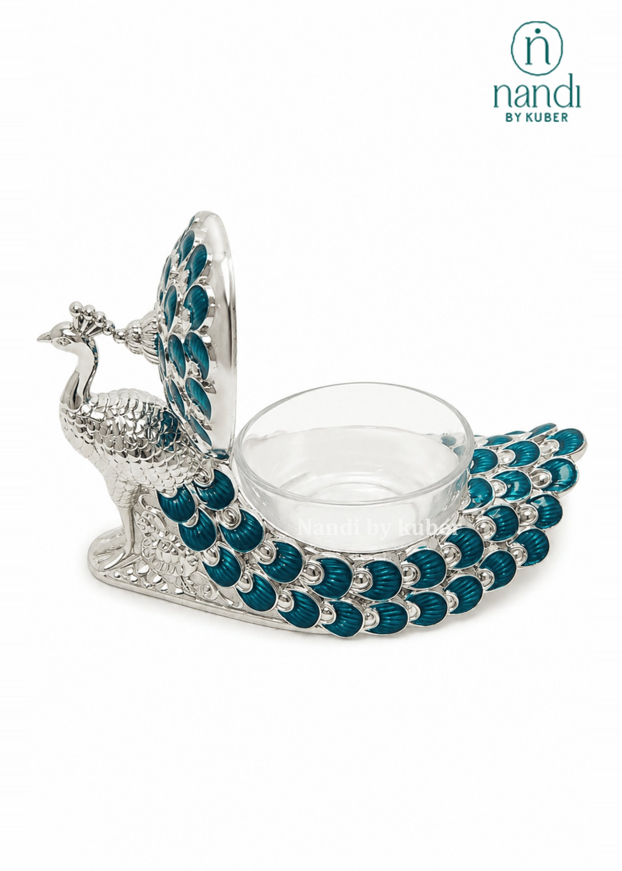 White Metal Peacock Small Bowl Teal - view 1