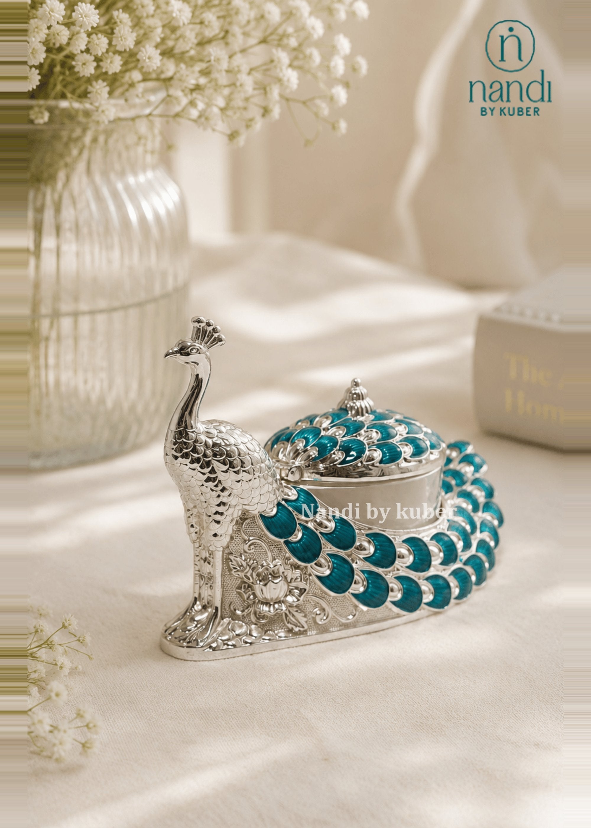 White Metal Peacock Small Bowl Teal - view 2