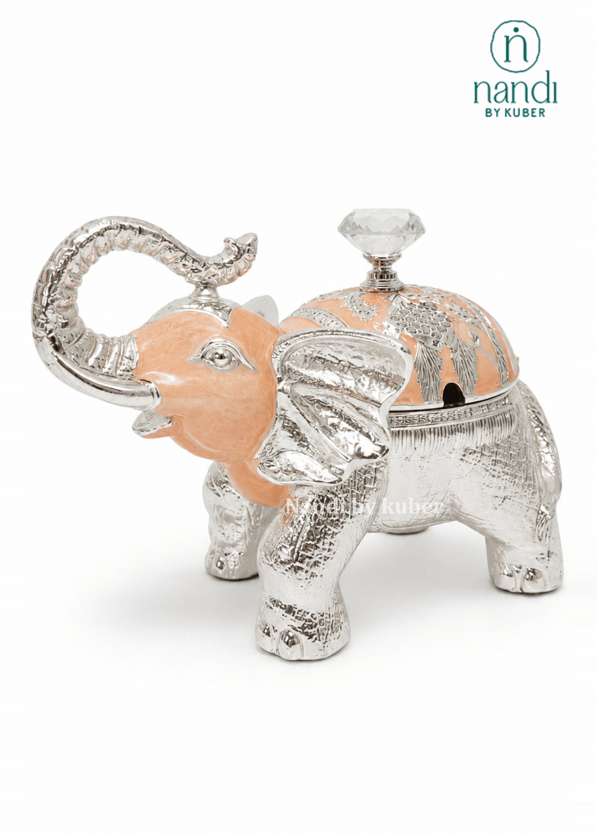 White Metal Elephant Bowl Peach - view 1