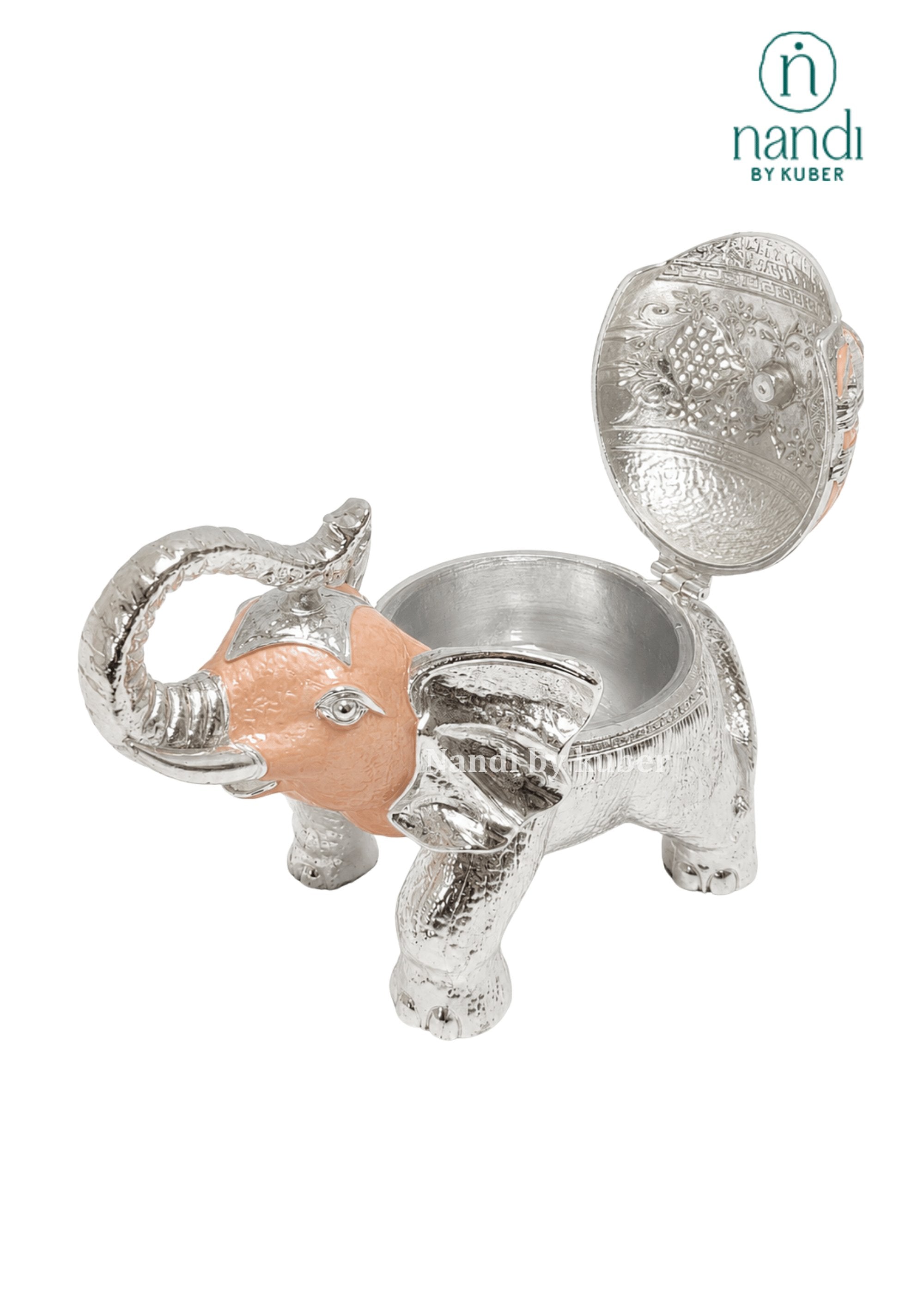 White Metal Elephant Bowl Peach - view 3