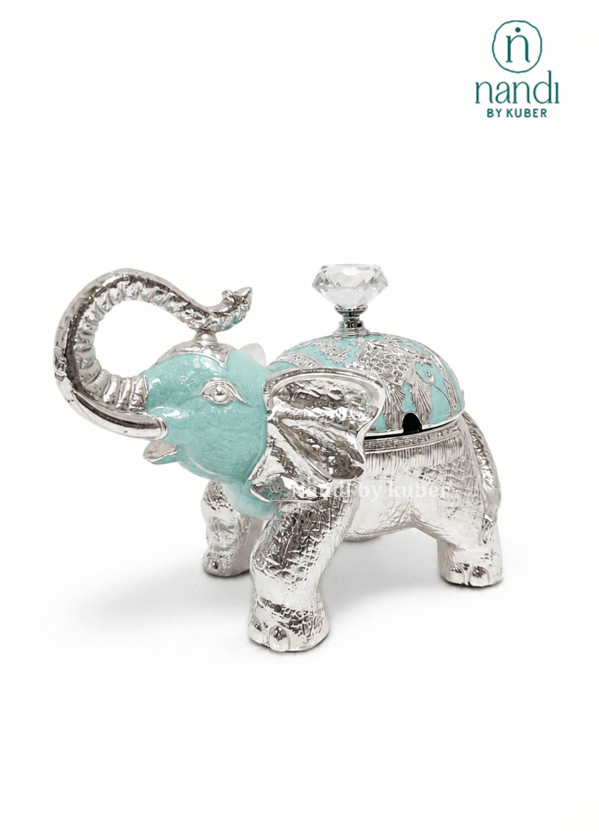 White Metal Elephant Bowl Turquoise - view 1