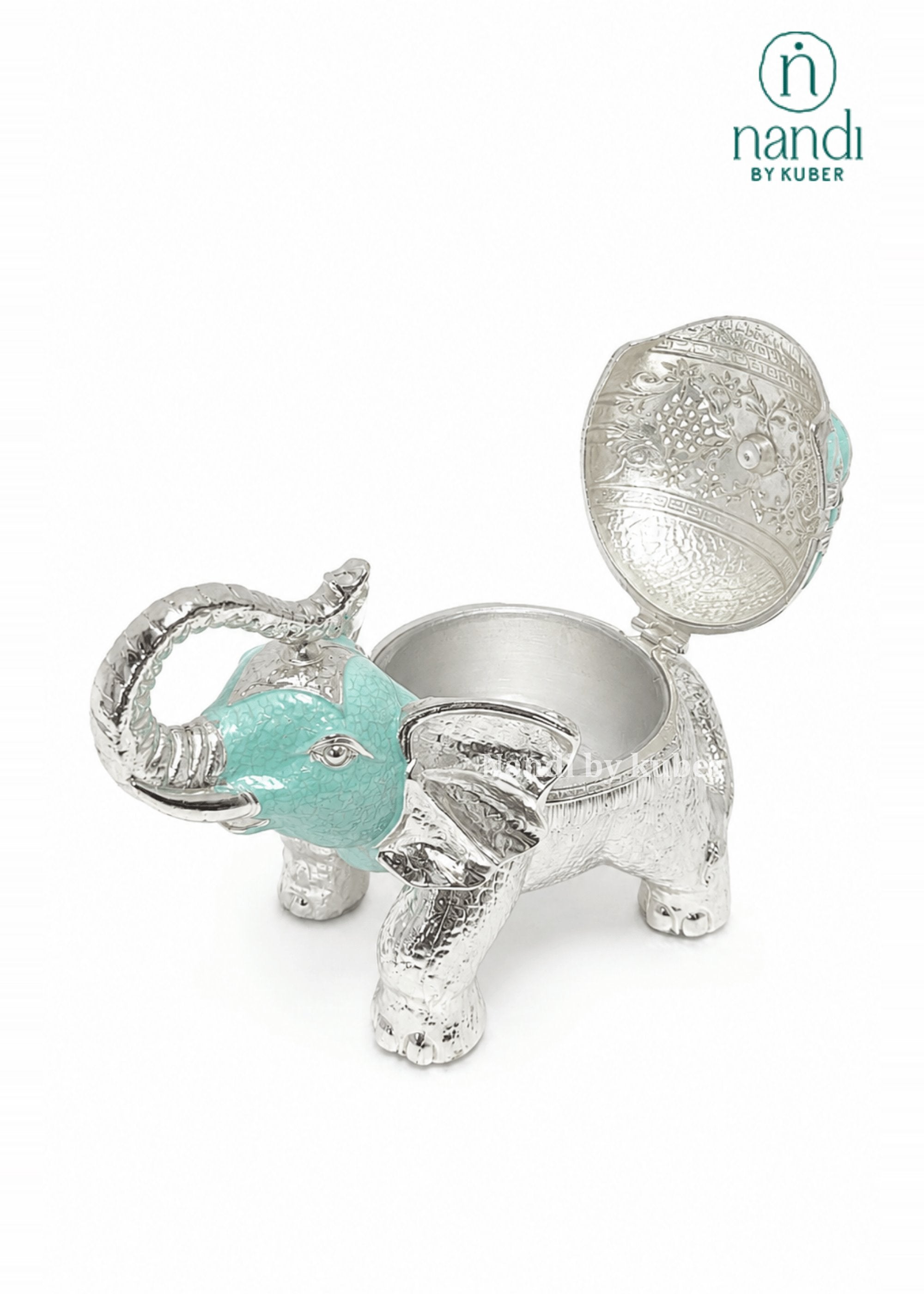 White Metal Elephant Bowl Turquoise - view 3