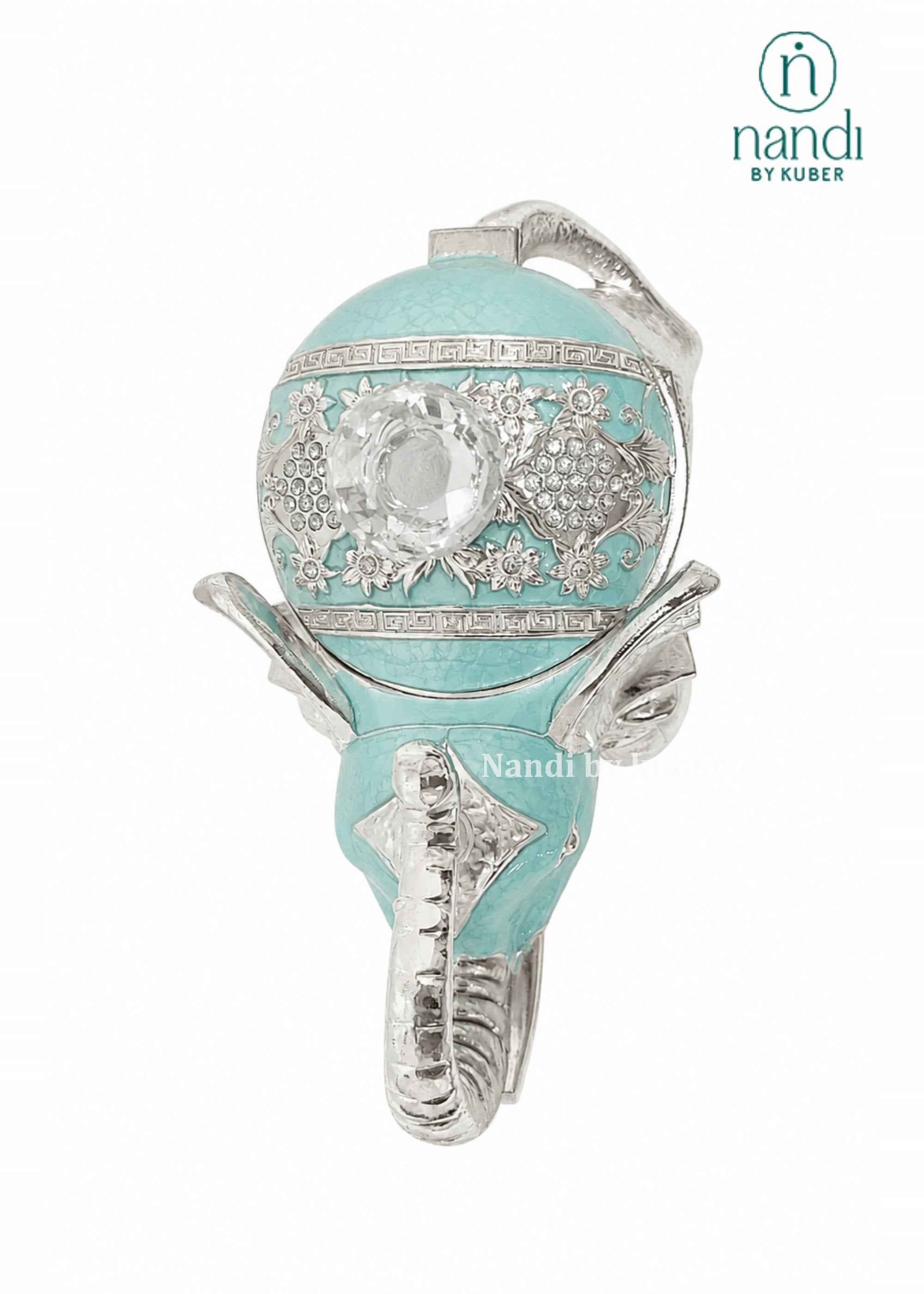 White Metal Elephant Bowl Turquoise - view 4