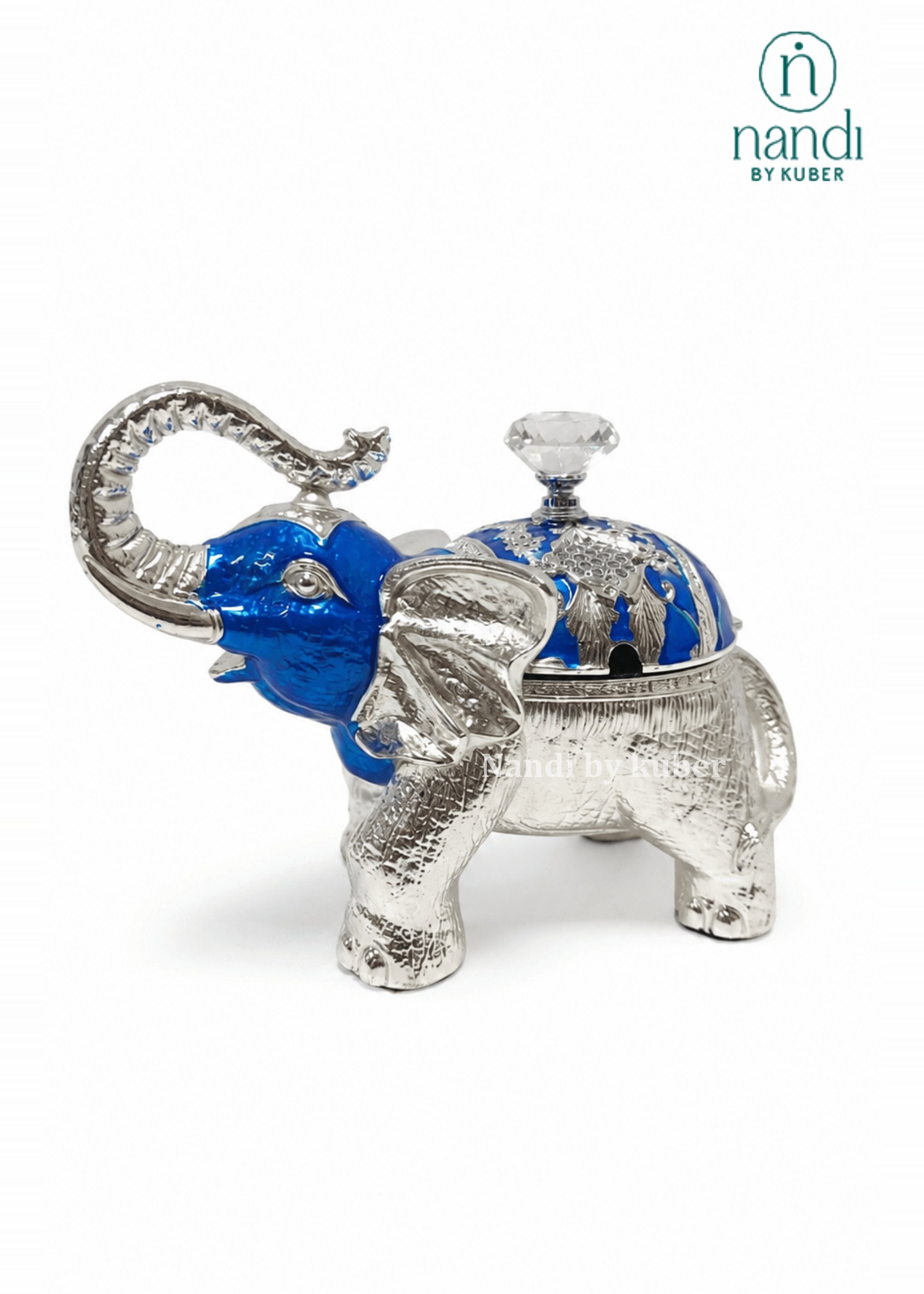 White Metal Elephant Bowl Blue - view 1