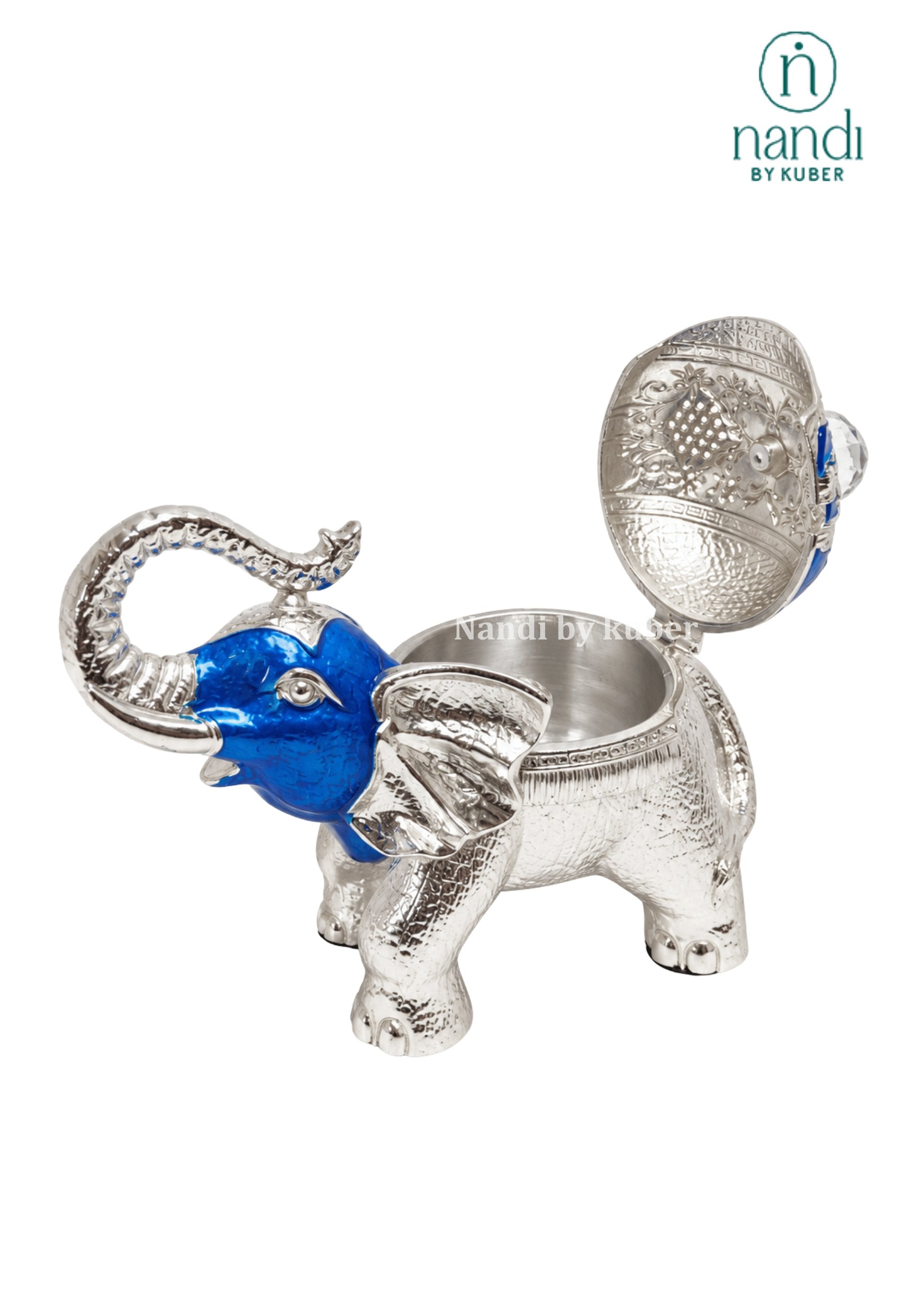 White Metal Elephant Bowl Blue - view 3