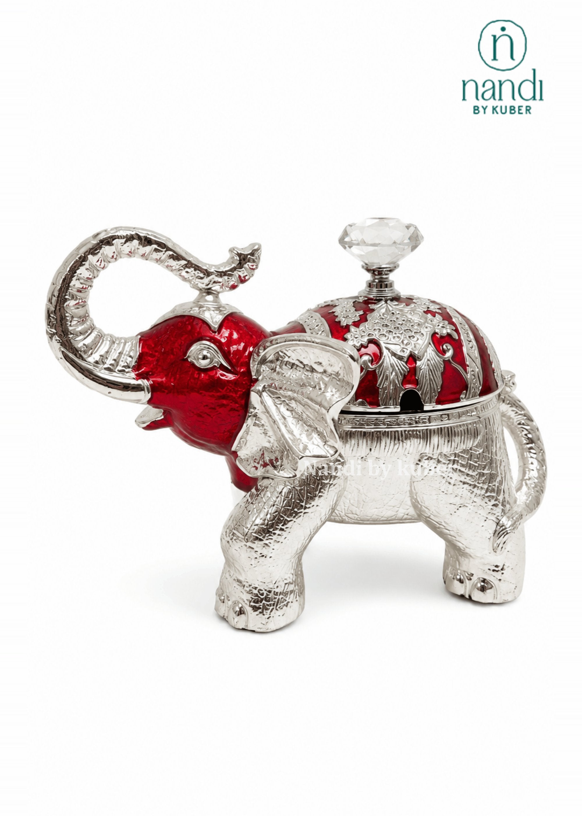 White Metal Elephant Bowl Red - view 2