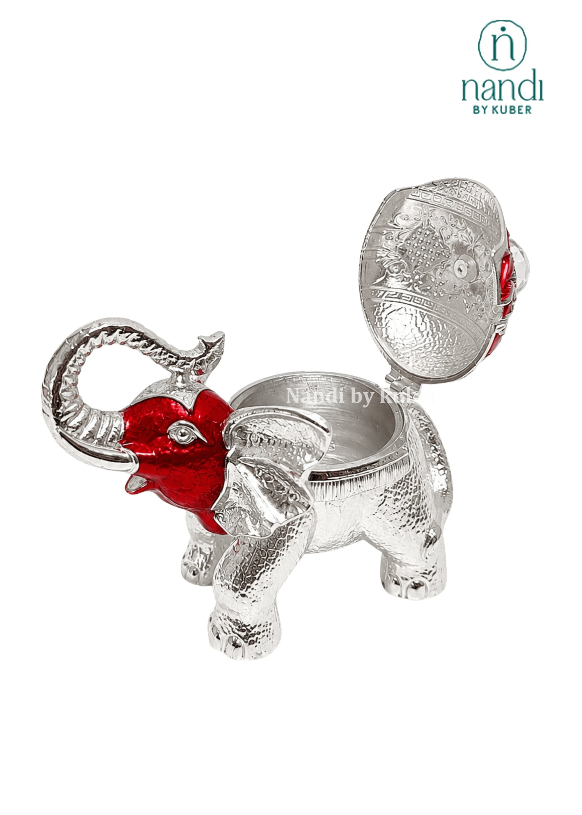 White Metal Elephant Bowl Red - view 3