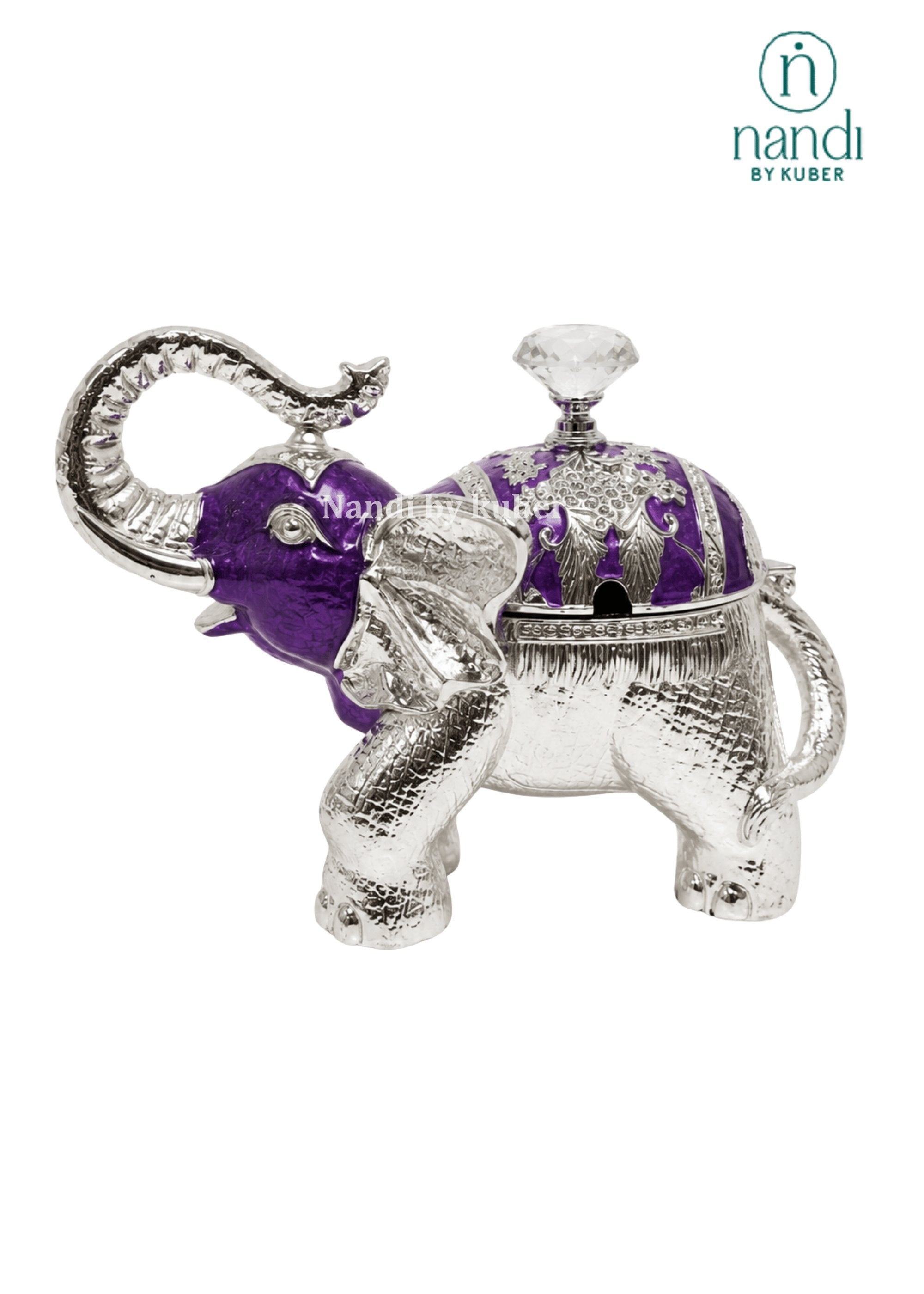 White Metal Elephant Bowl Purple - view 1