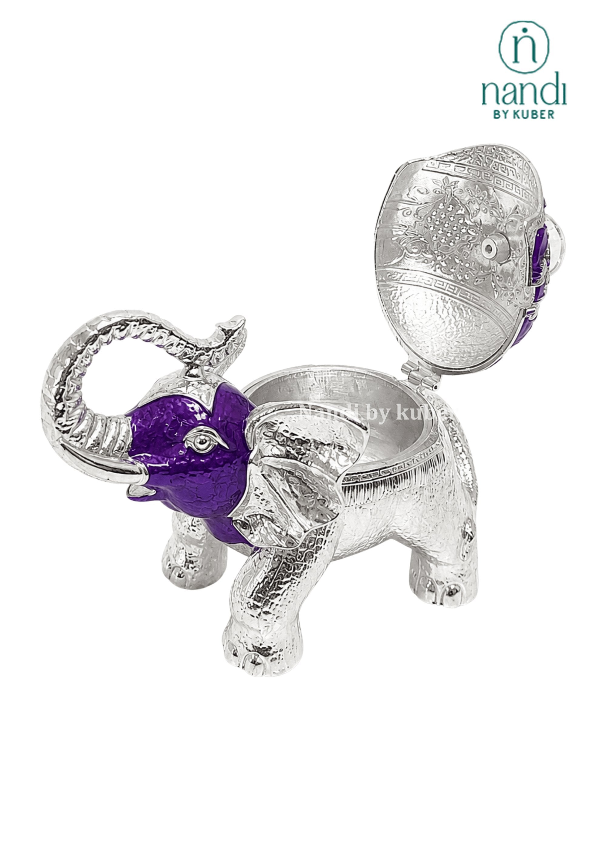 White Metal Elephant Bowl Purple - view 3