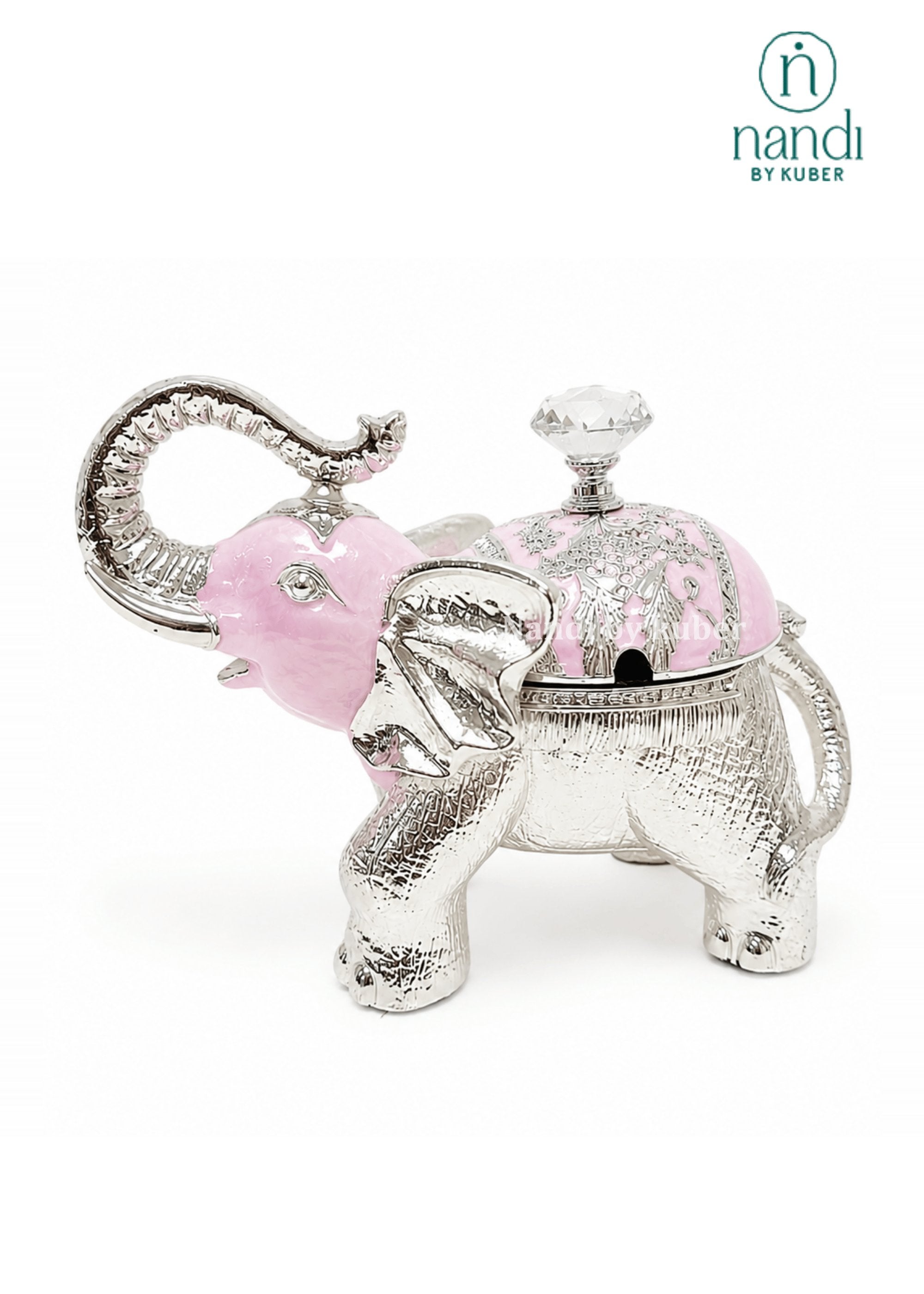 White Metal Elephant Bowl Pink - view 1
