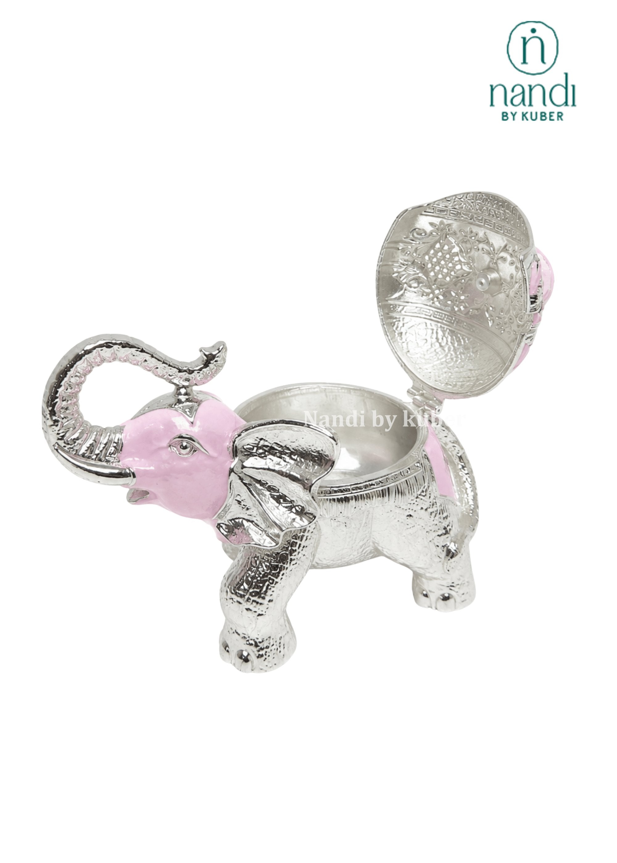 White Metal Elephant Bowl Pink - view 3