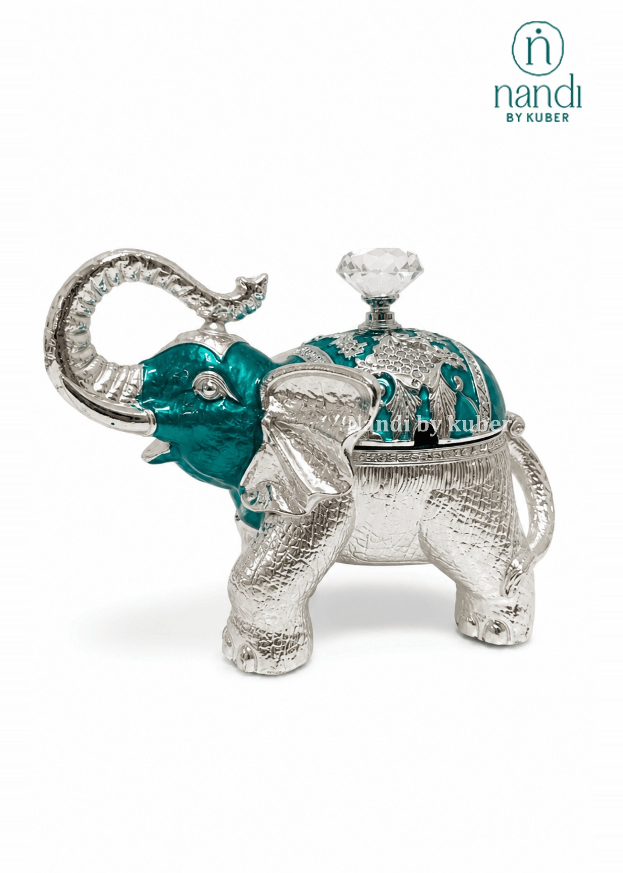 White Metal Elephant Bowl Teal - view 1