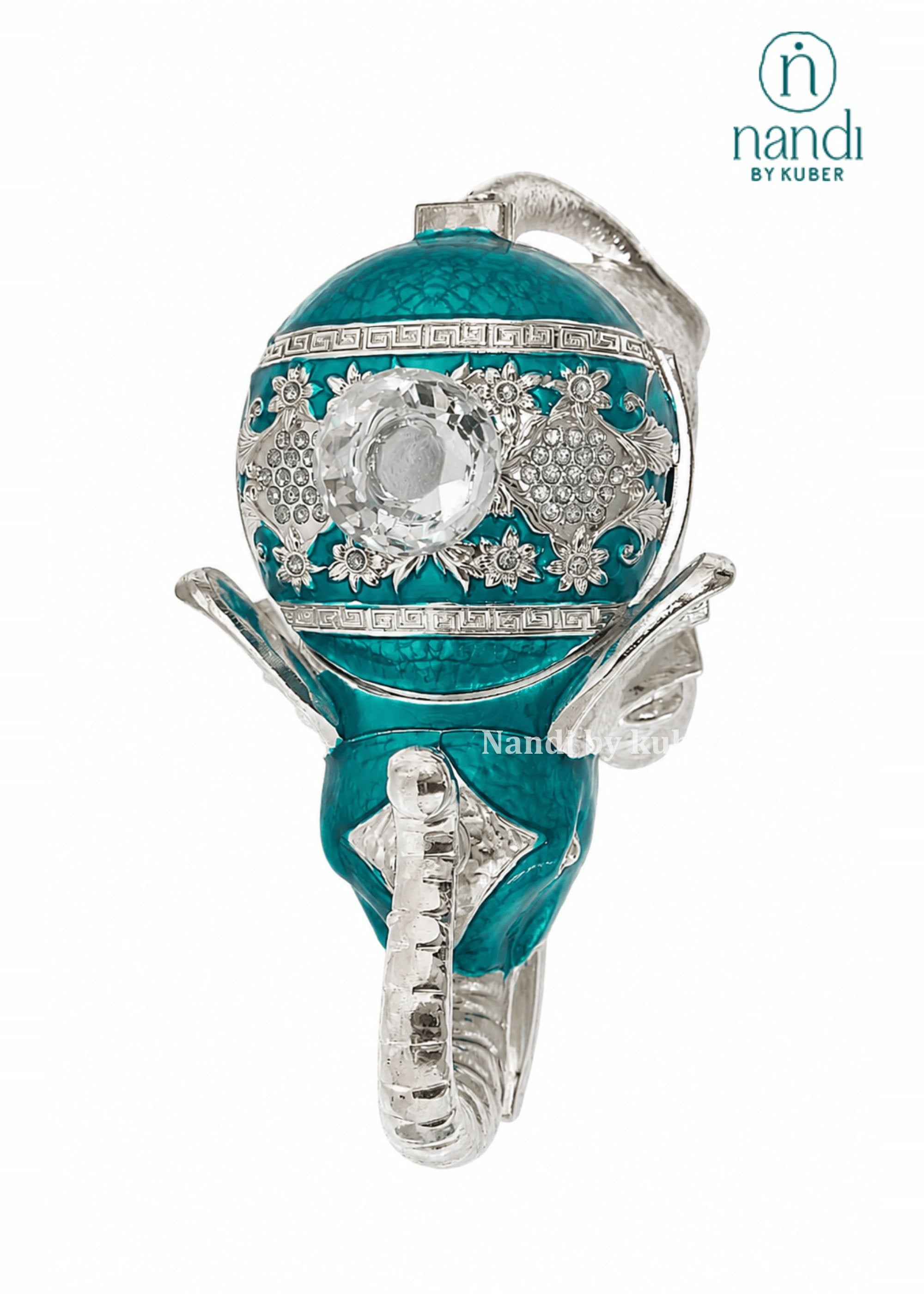 White Metal Elephant Bowl Teal - view 4