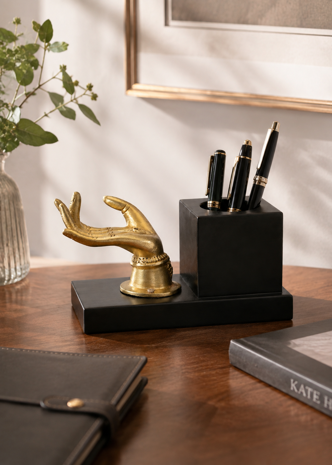 Brass Visiting Card Holder with Wooden Pen Stand - additional view 3