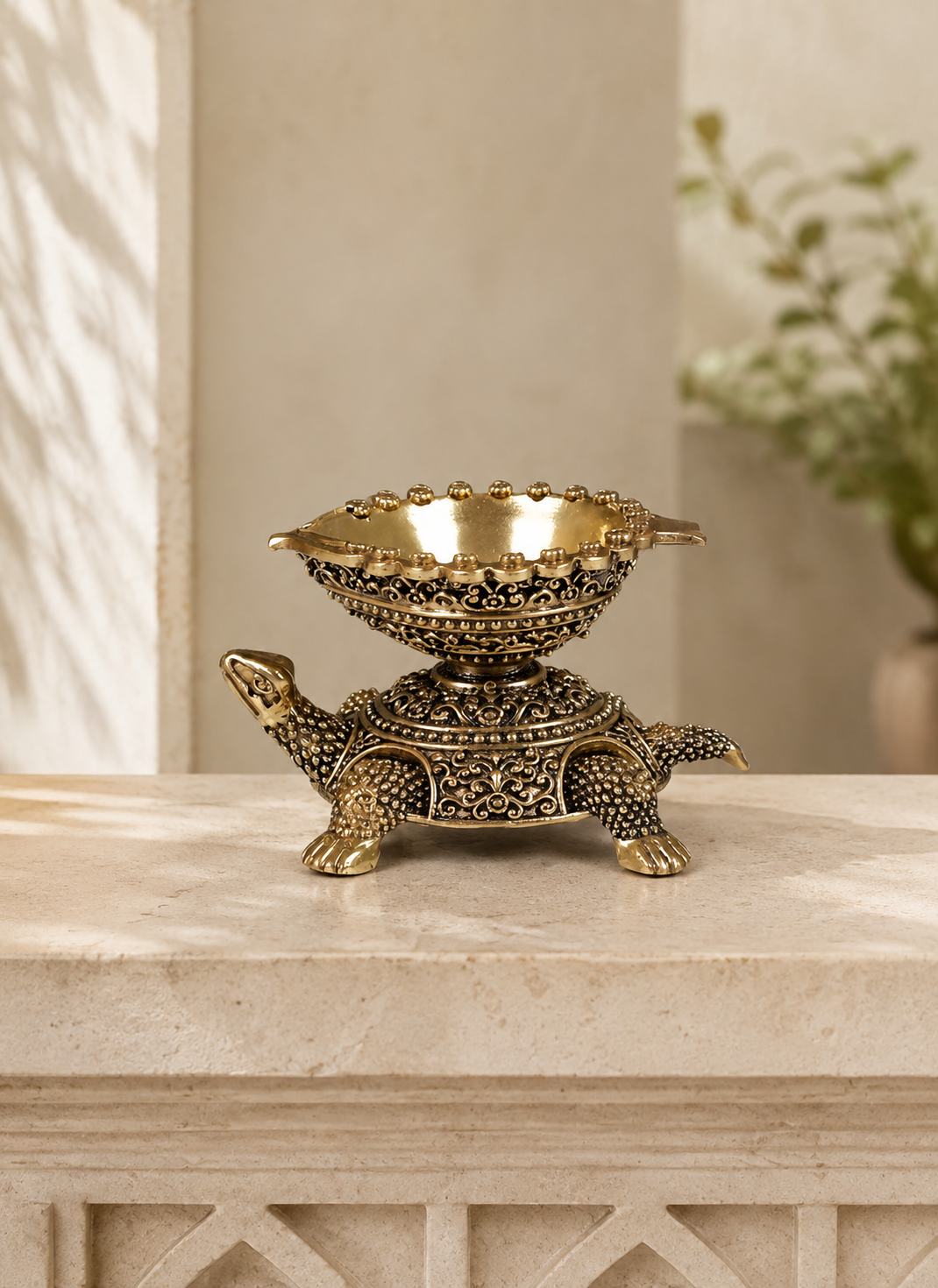 Brass Turtle Deepak - front view