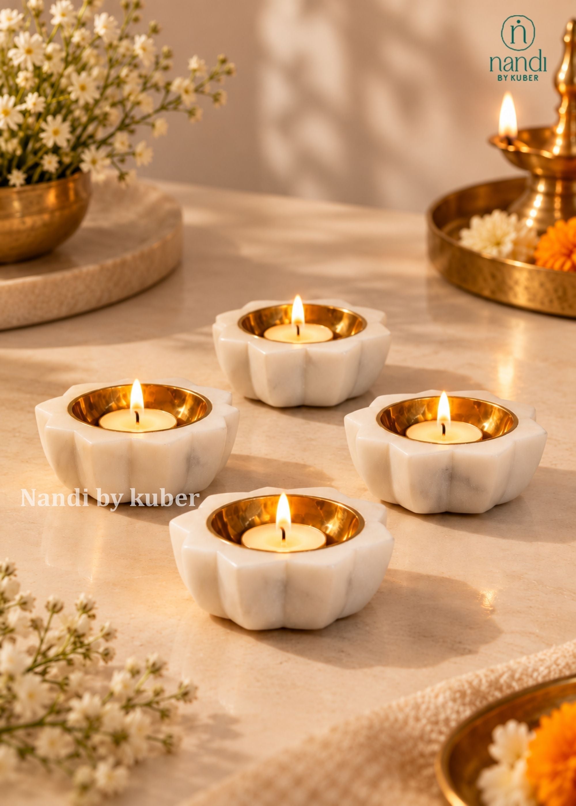 Marble Lotus Candle Stand Sunflower - 2