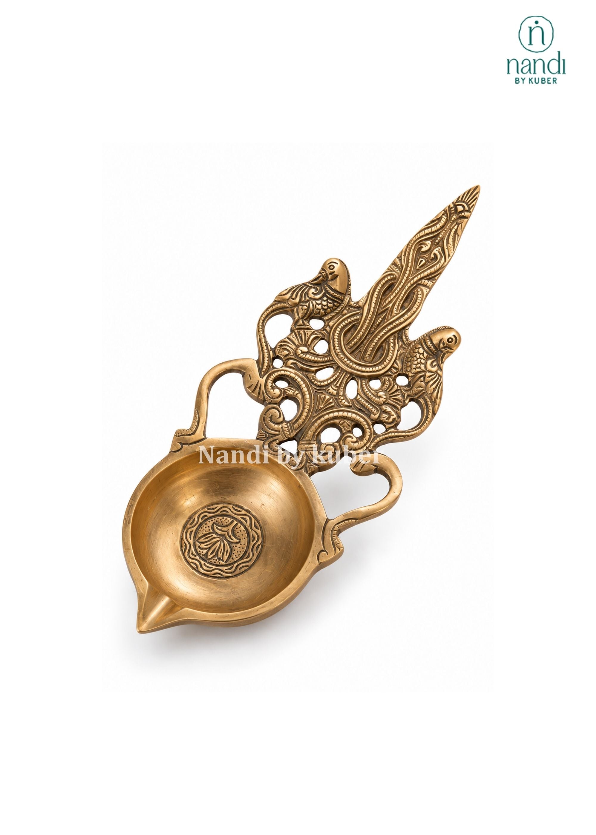 Brass Diya Handle Double Parrot - angle 4