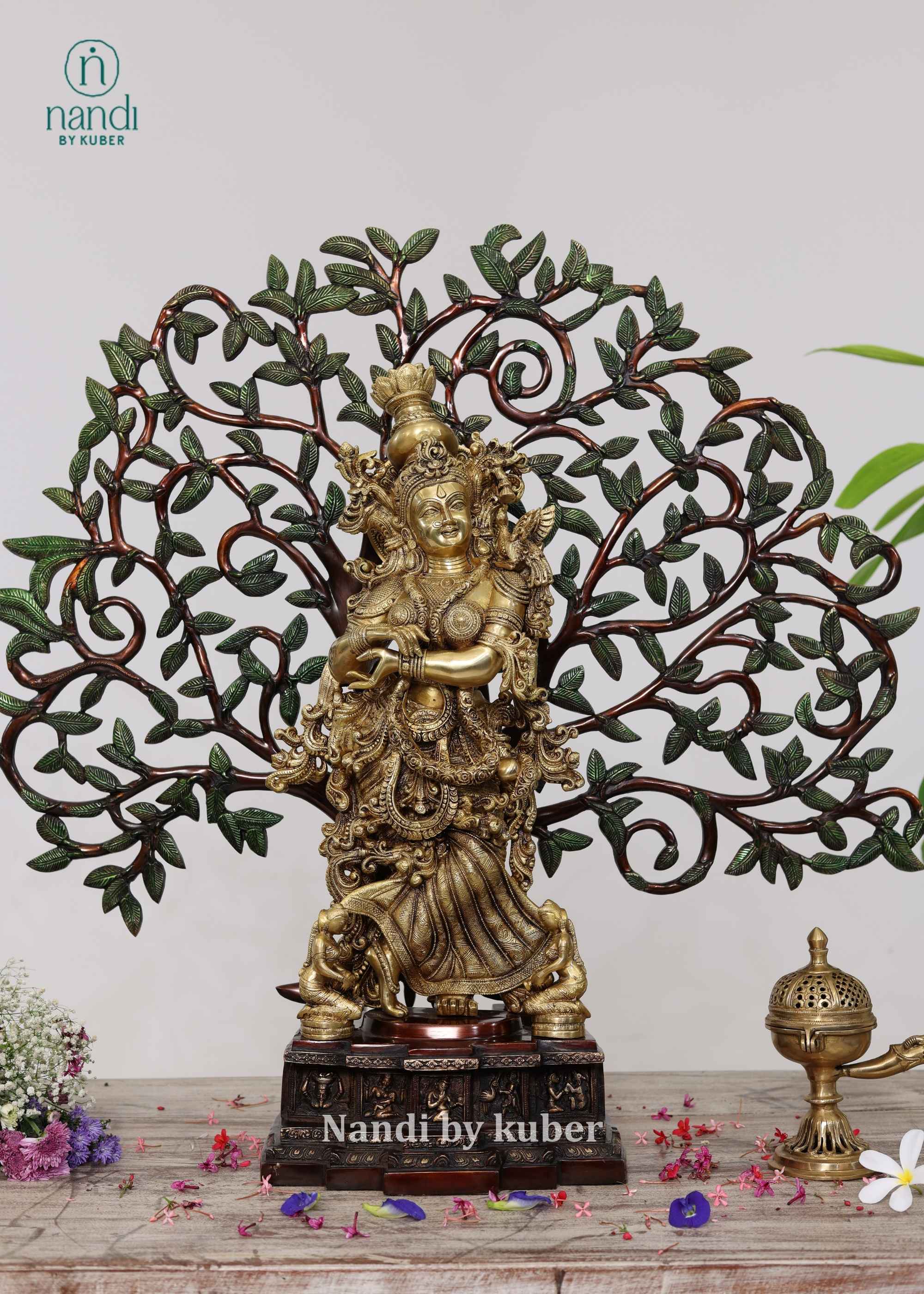 Brass Radha Under Tree - side view